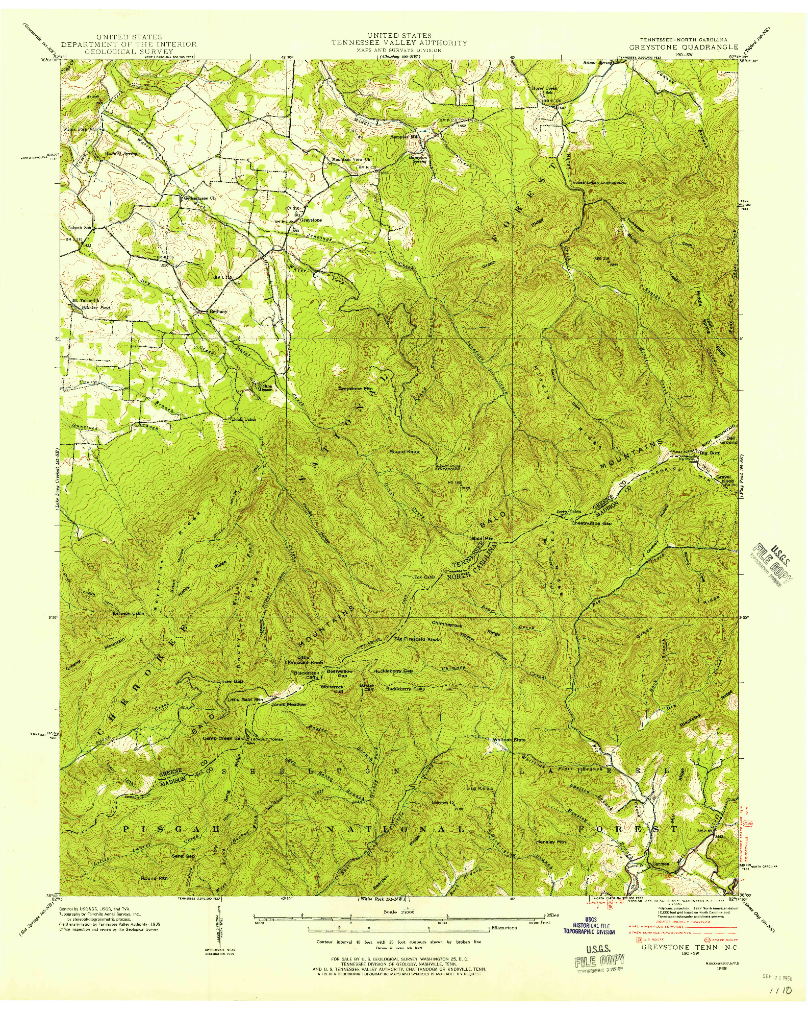 USGS 1:24000-SCALE QUADRANGLE FOR GREYSTONE, TN 1939