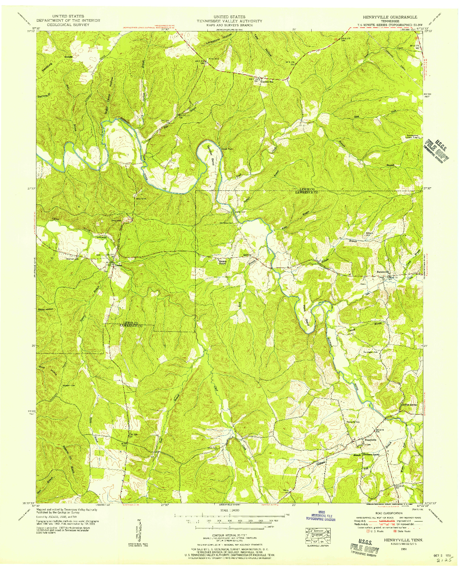 USGS 1:24000-SCALE QUADRANGLE FOR HENRYVILLE, TN 1951