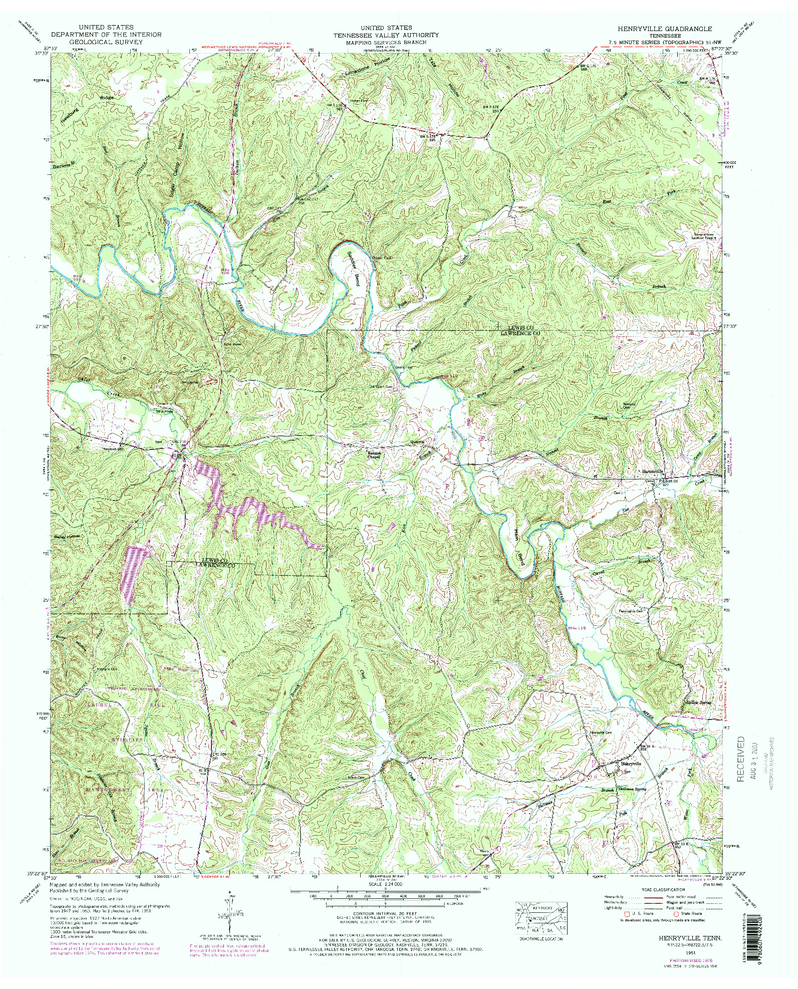 USGS 1:24000-SCALE QUADRANGLE FOR HENRYVILLE, TN 1951