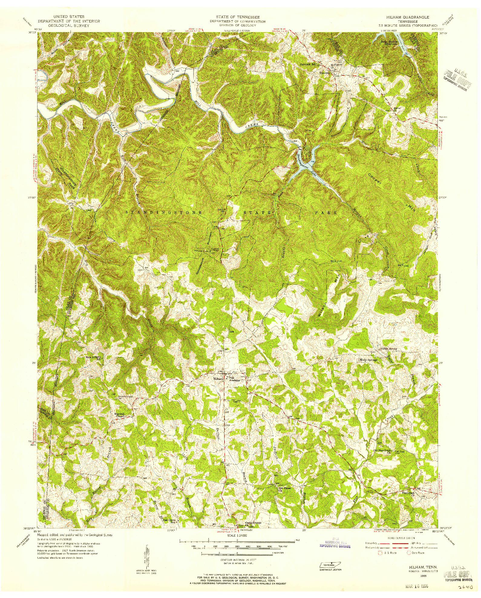 USGS 1:24000-SCALE QUADRANGLE FOR HILHAM, TN 1955