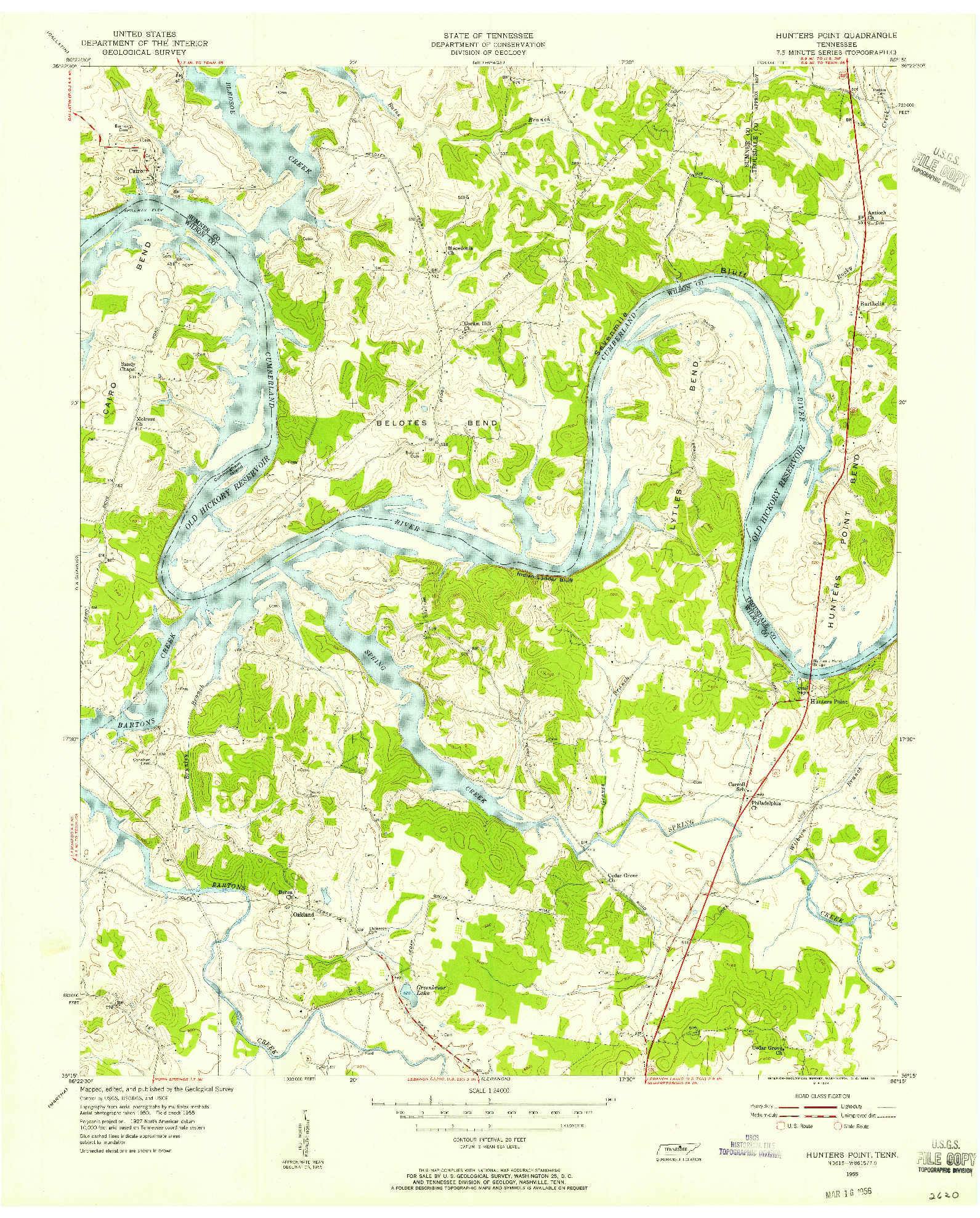 USGS 1:24000-SCALE QUADRANGLE FOR HUNTERS POINT, TN 1955