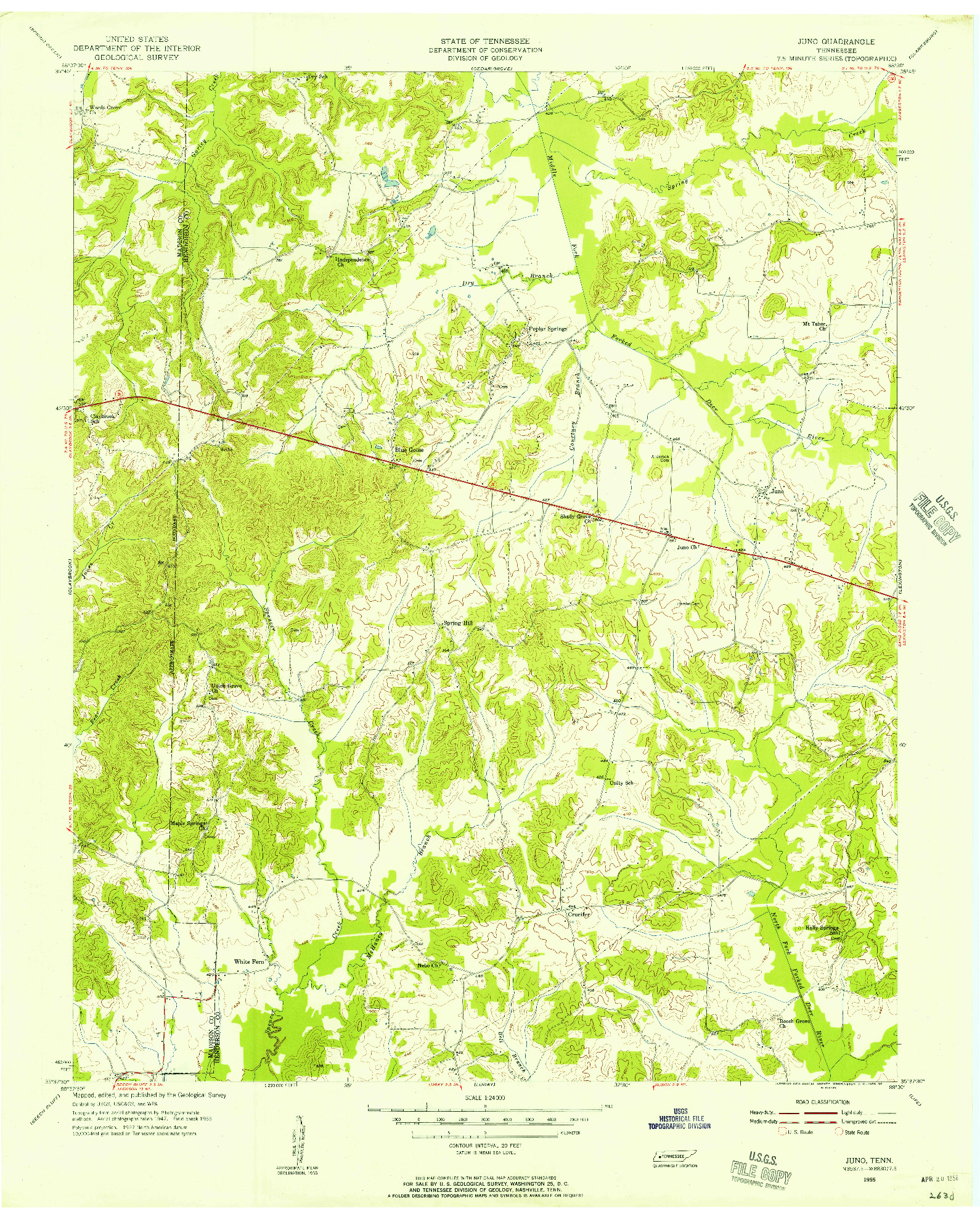 USGS 1:24000-SCALE QUADRANGLE FOR JUNO, TN 1955