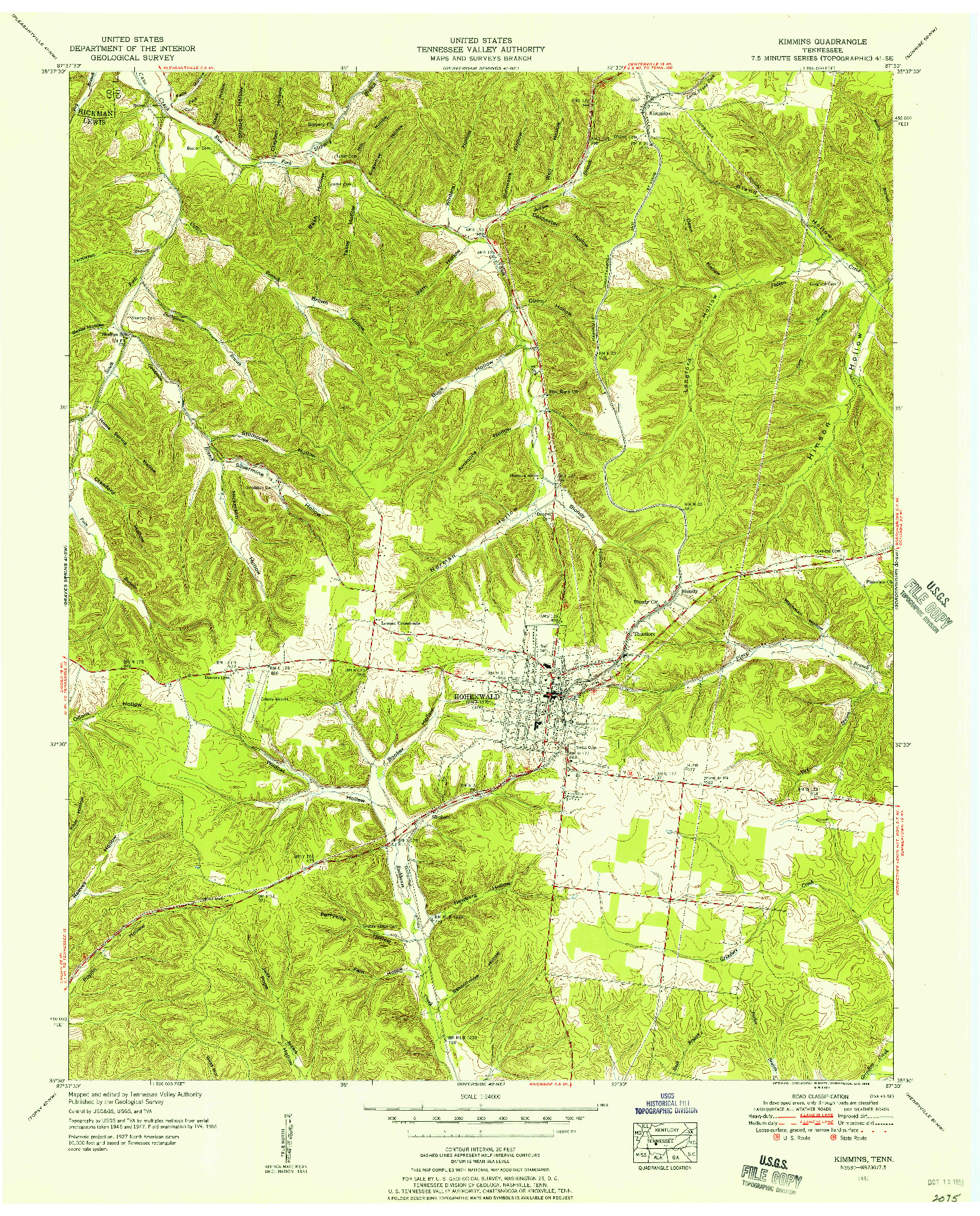 USGS 1:24000-SCALE QUADRANGLE FOR KIMMINS, TN 1951