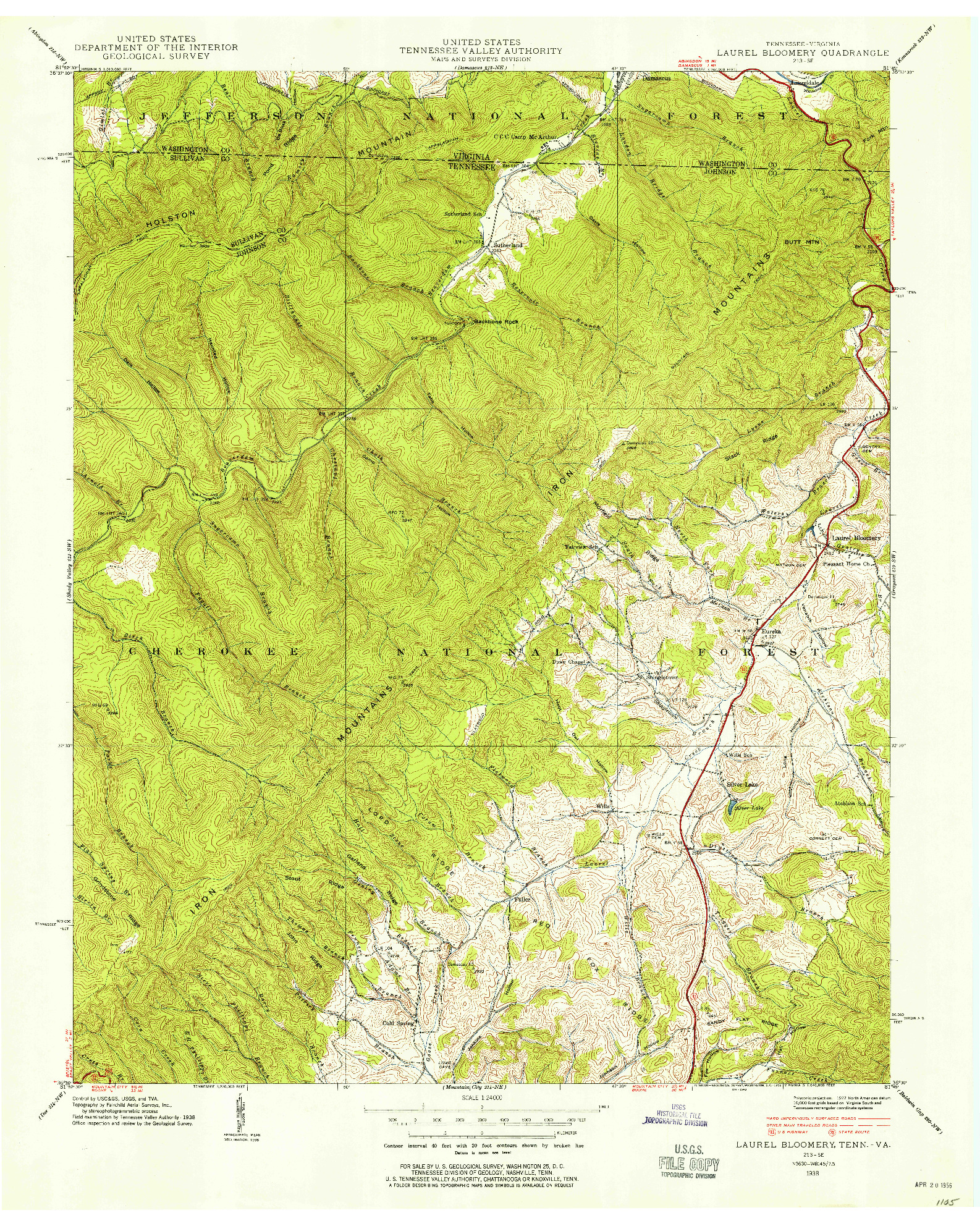 USGS 1:24000-SCALE QUADRANGLE FOR LAUREL BLOOMERY, TN 1938