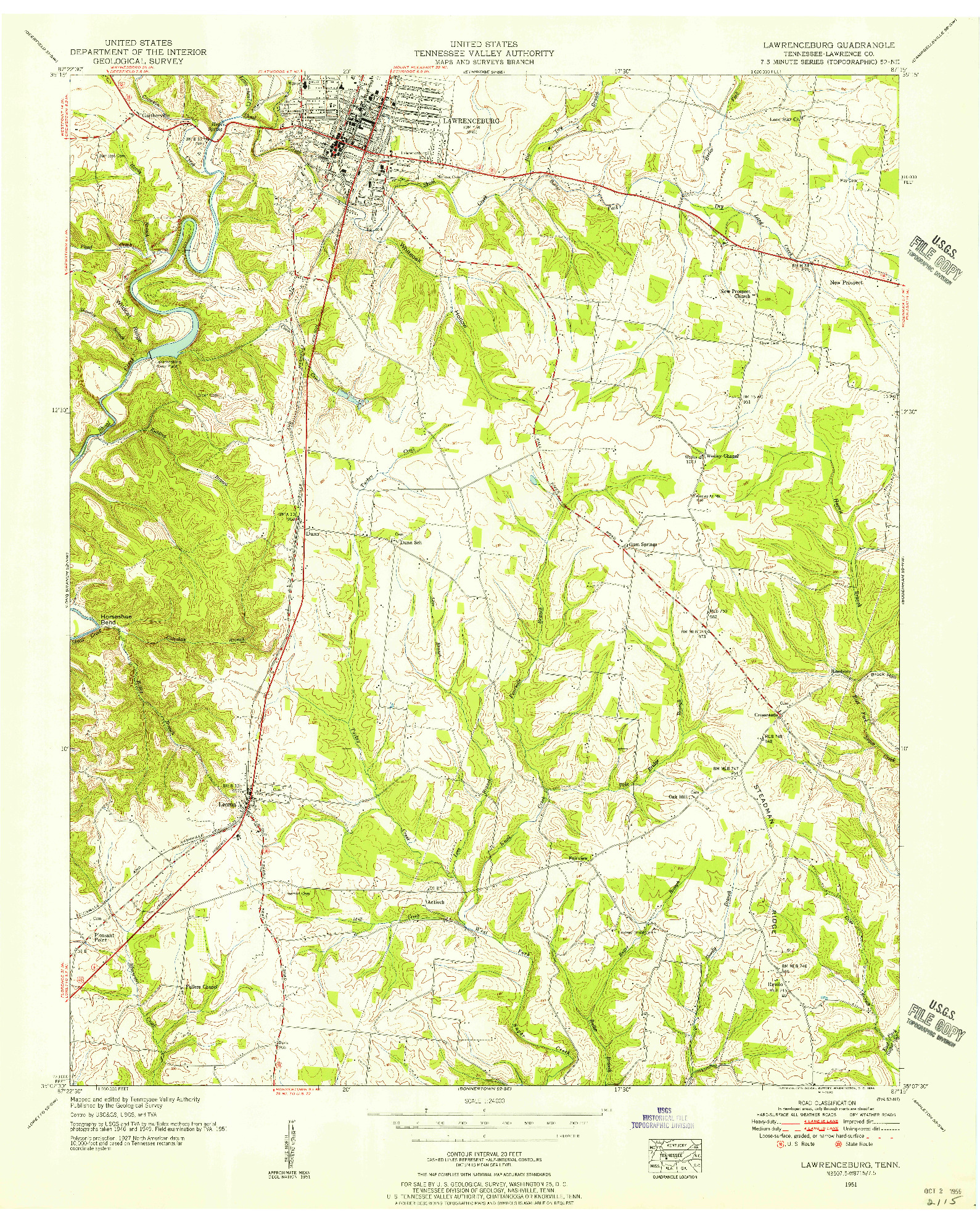 USGS 1:24000-SCALE QUADRANGLE FOR LAWRENCEBURG, TN 1951