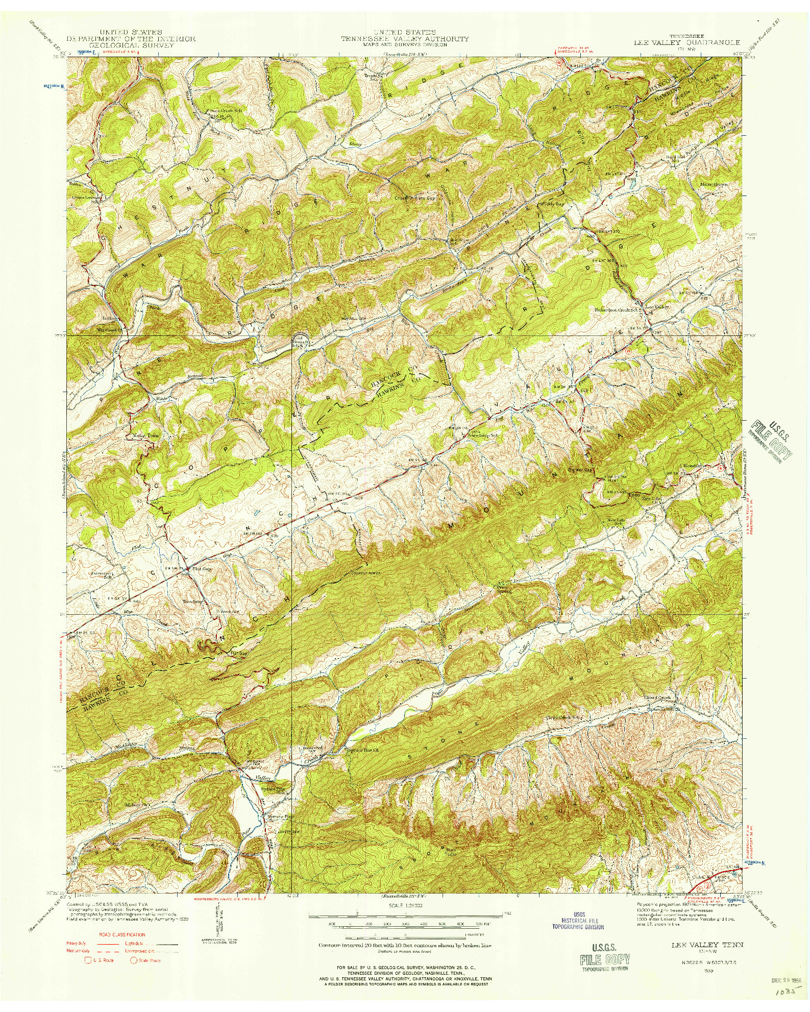 USGS 1:24000-SCALE QUADRANGLE FOR LEE VALLEY, TN 1939
