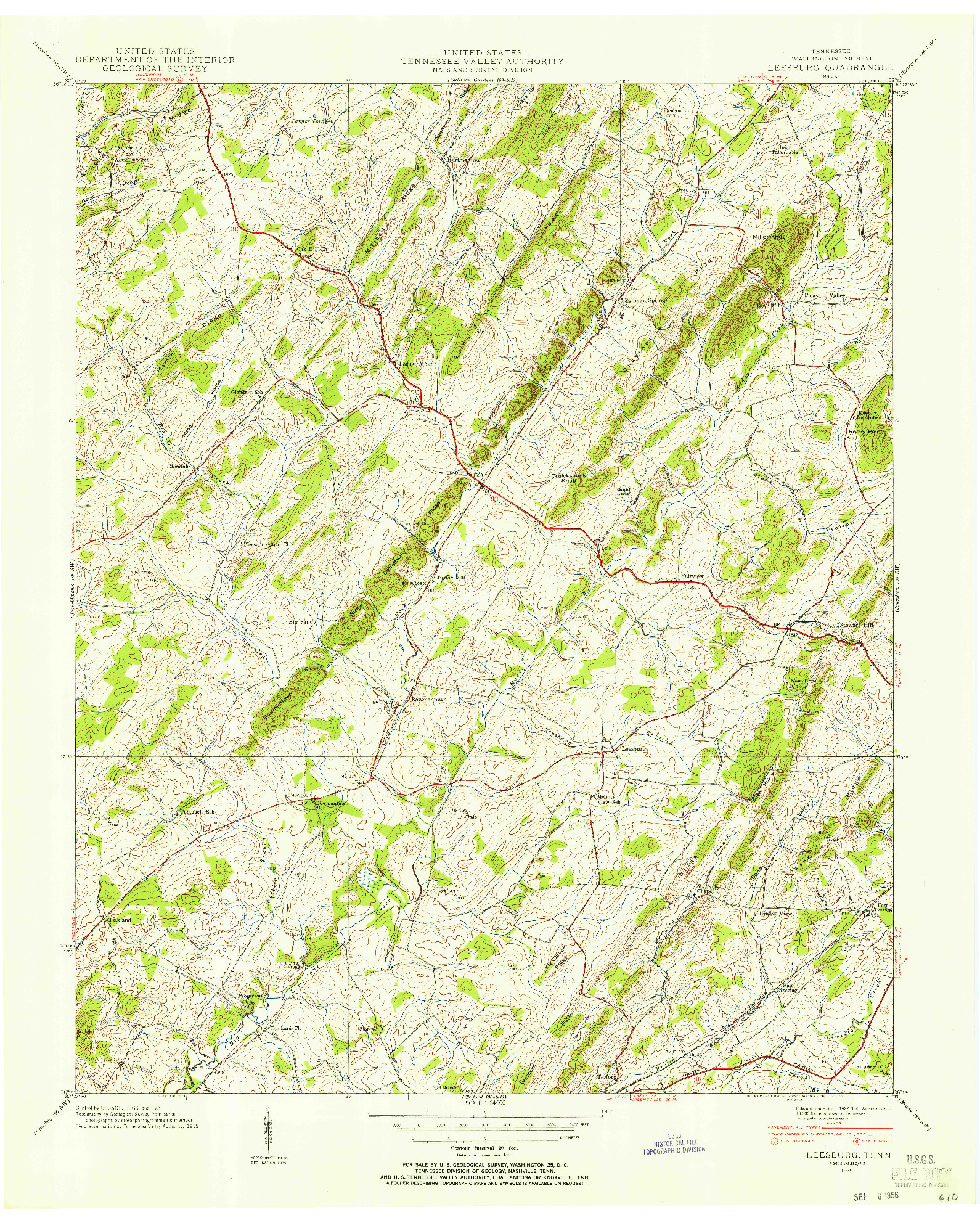 USGS 1:24000-SCALE QUADRANGLE FOR LEESBURG, TN 1939