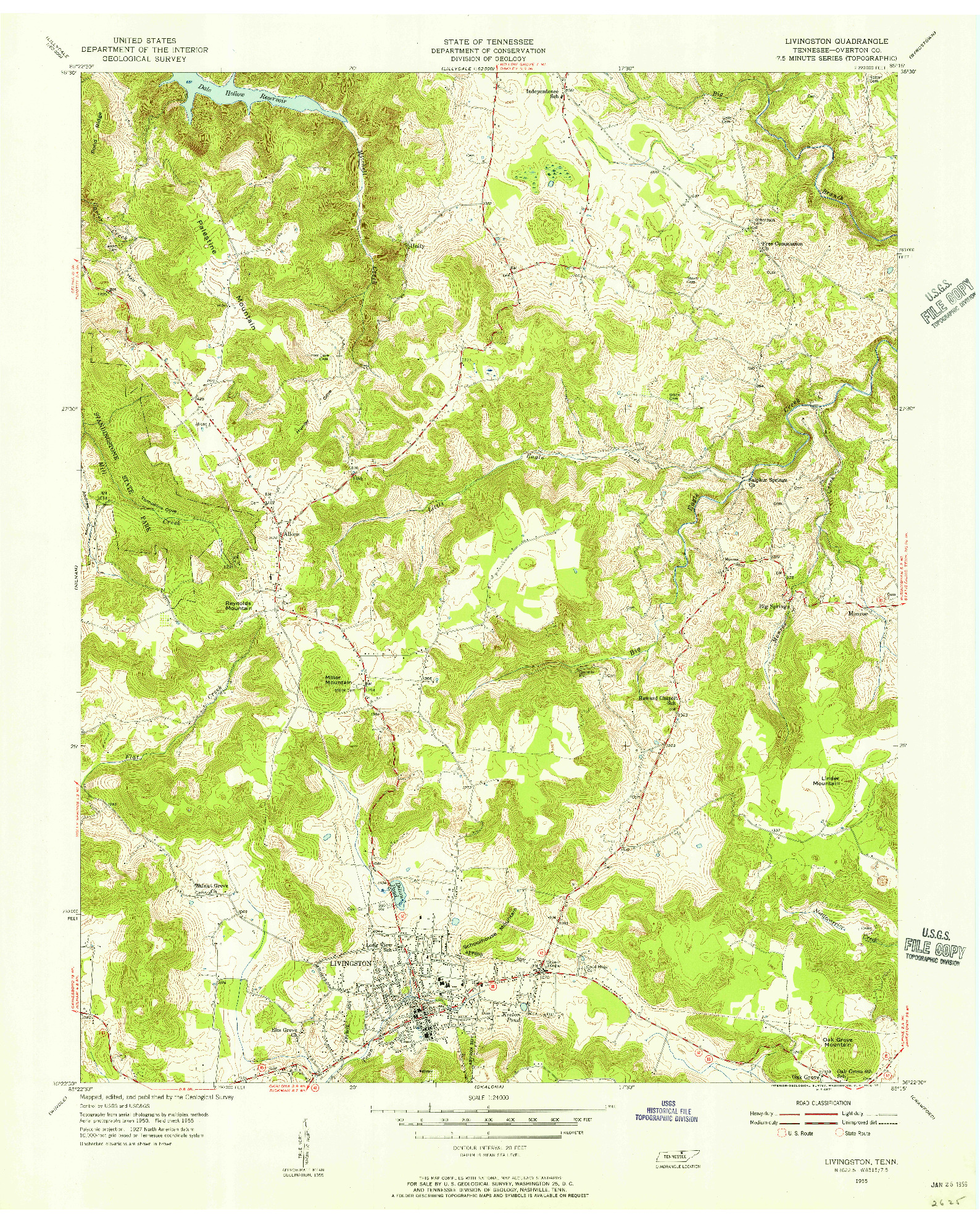 USGS 1:24000-SCALE QUADRANGLE FOR LIVINGSTON, TN 1955