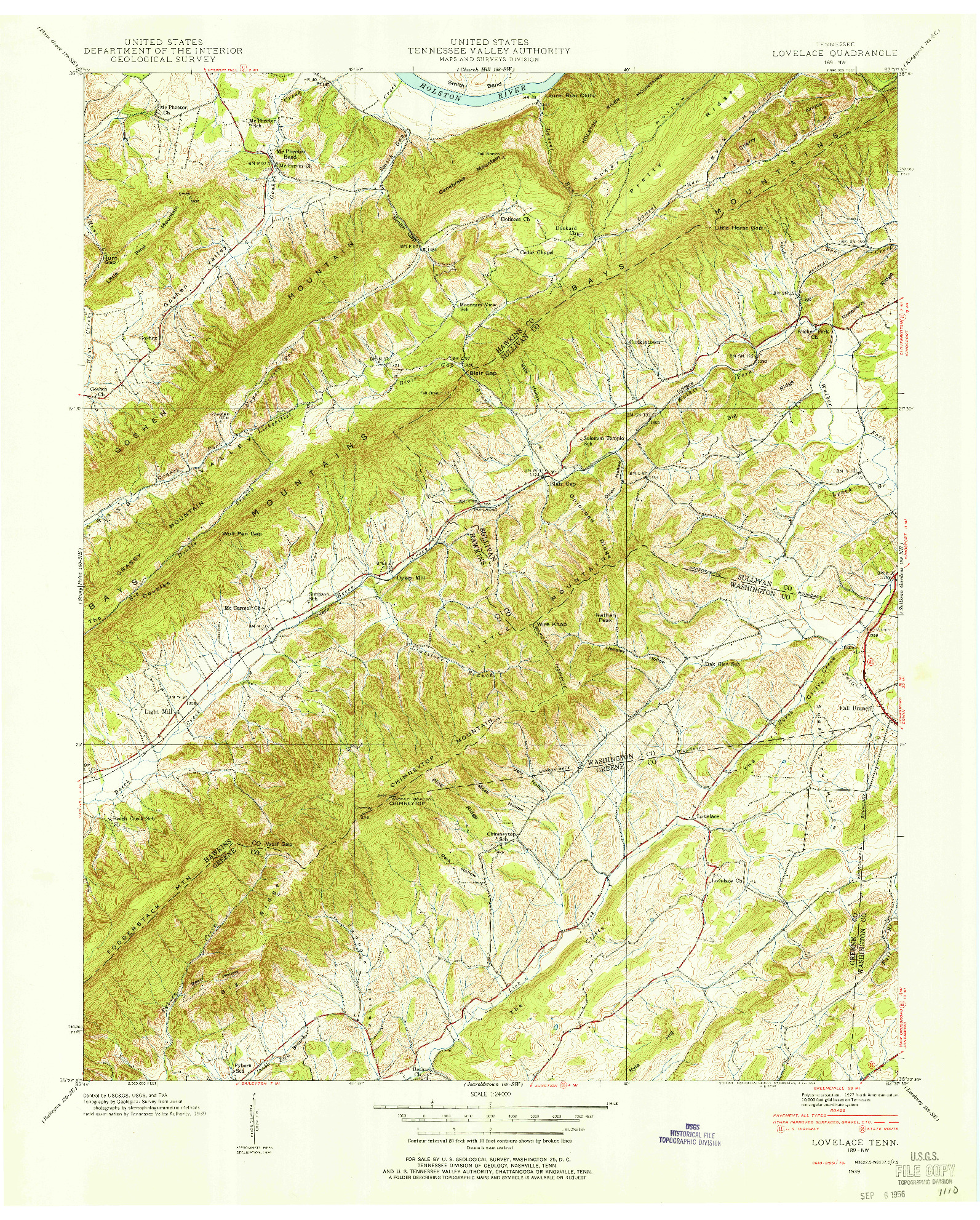 USGS 1:24000-SCALE QUADRANGLE FOR LOVELACE, TN 1939