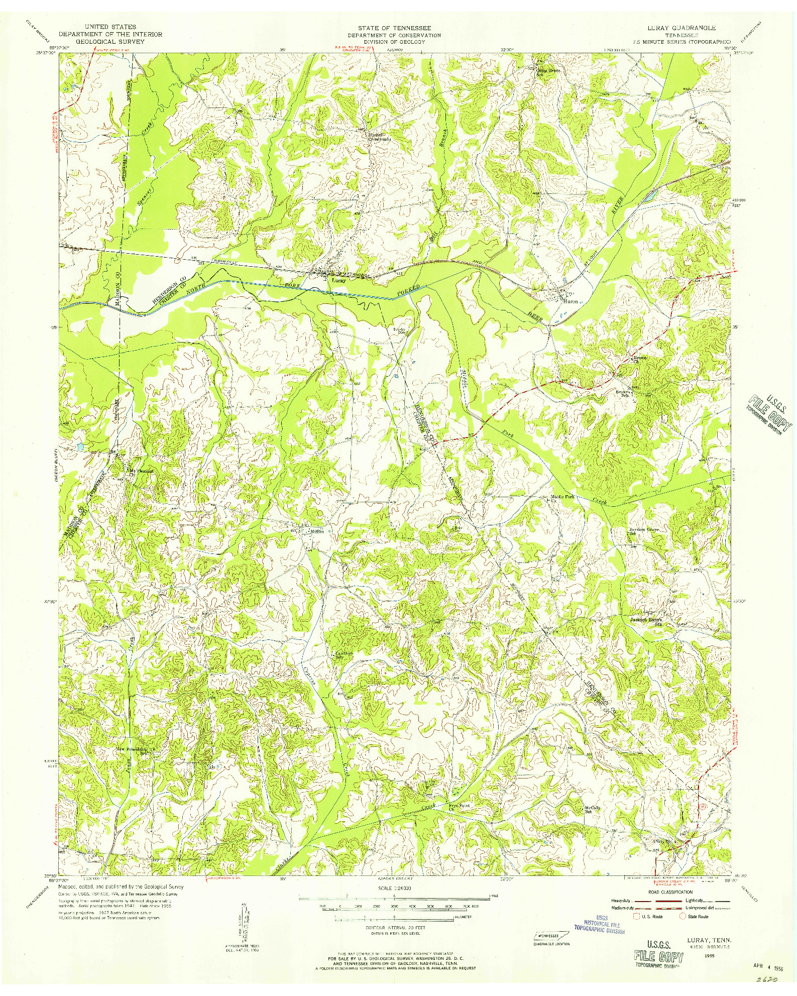USGS 1:24000-SCALE QUADRANGLE FOR LURAY, TN 1955