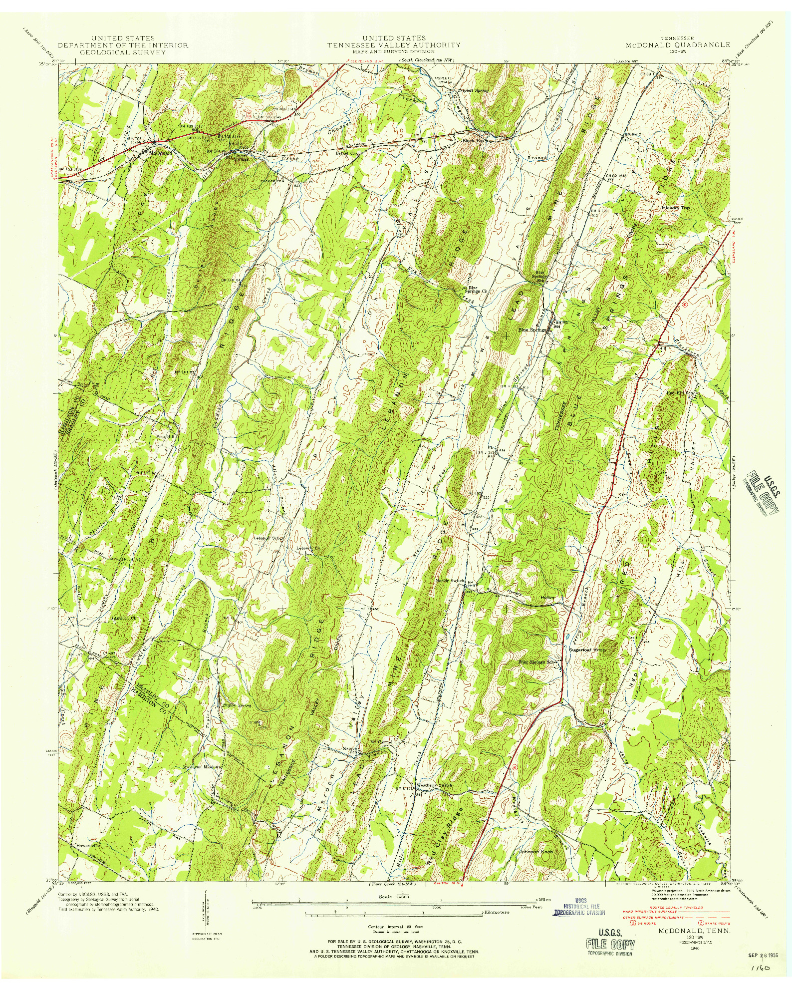 USGS 1:24000-SCALE QUADRANGLE FOR MC DONALD, TN 1940