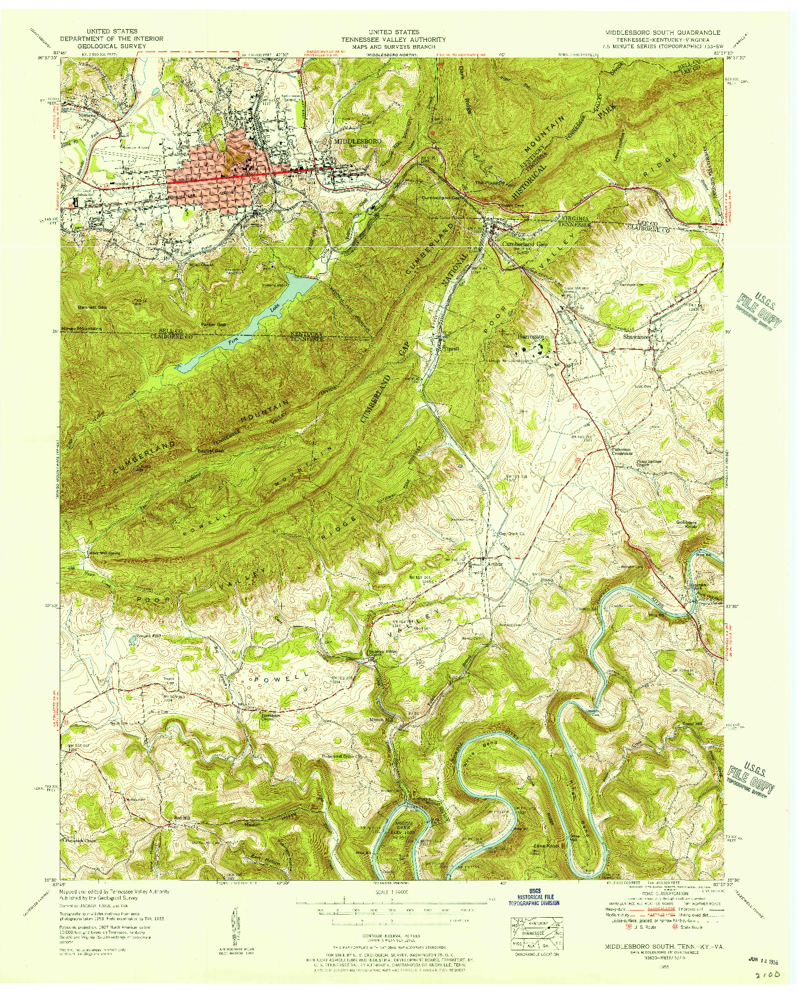 USGS 1:24000-SCALE QUADRANGLE FOR MIDDLESBORO SOUTH, TN 1955