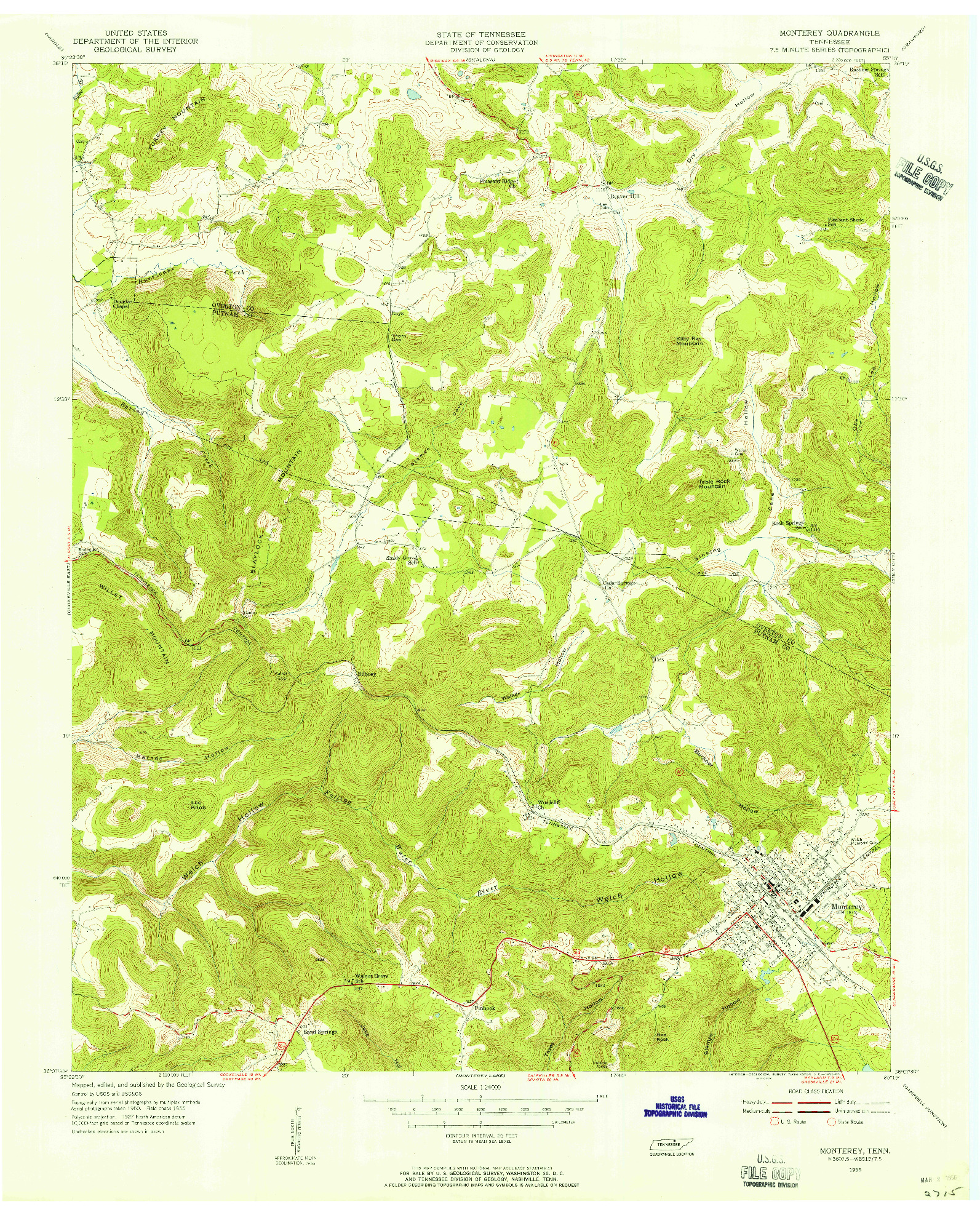 USGS 1:24000-SCALE QUADRANGLE FOR MONTEREY LAKE, TN 1955