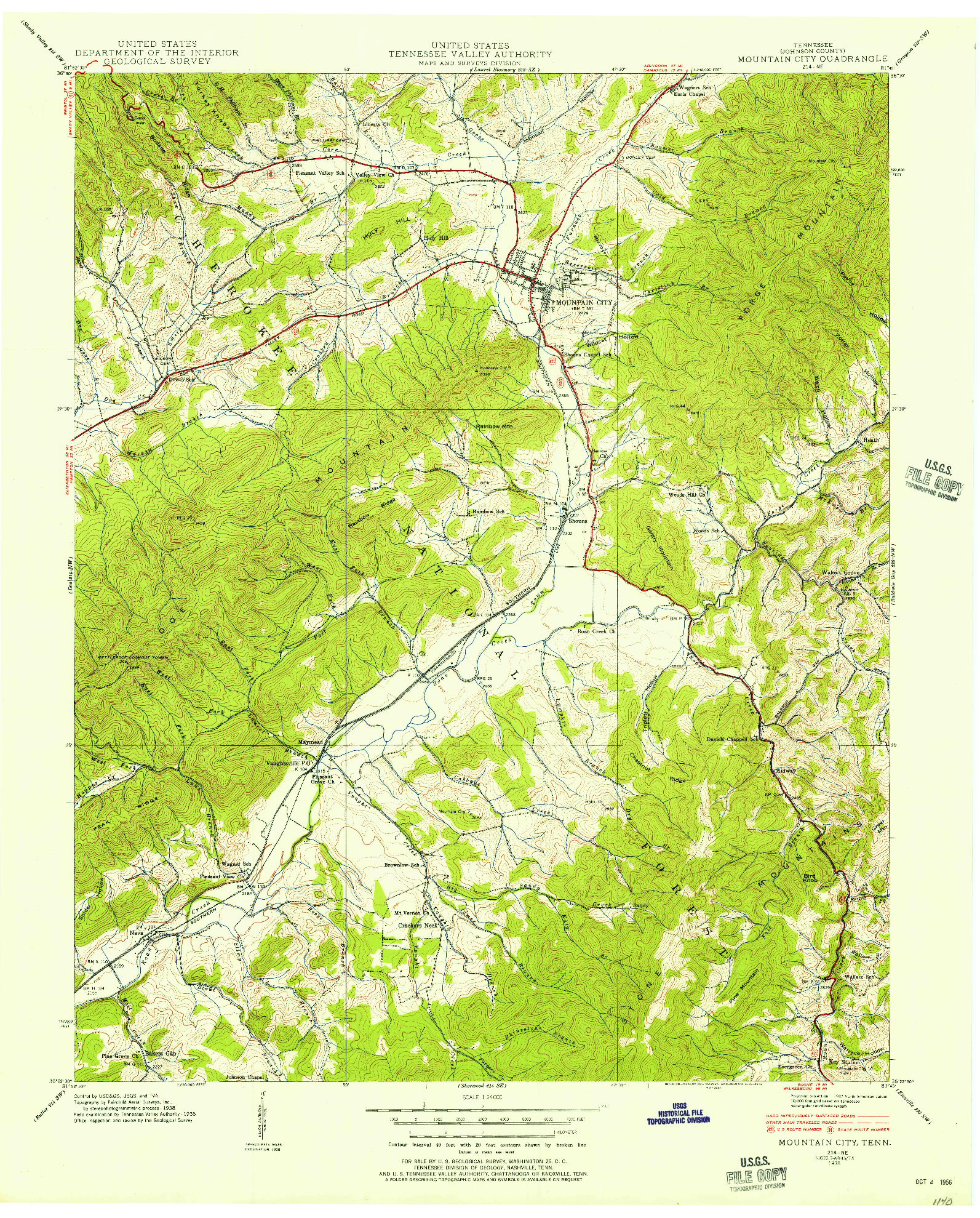 USGS 1:24000-SCALE QUADRANGLE FOR MOUNTAIN CITY, TN 1938