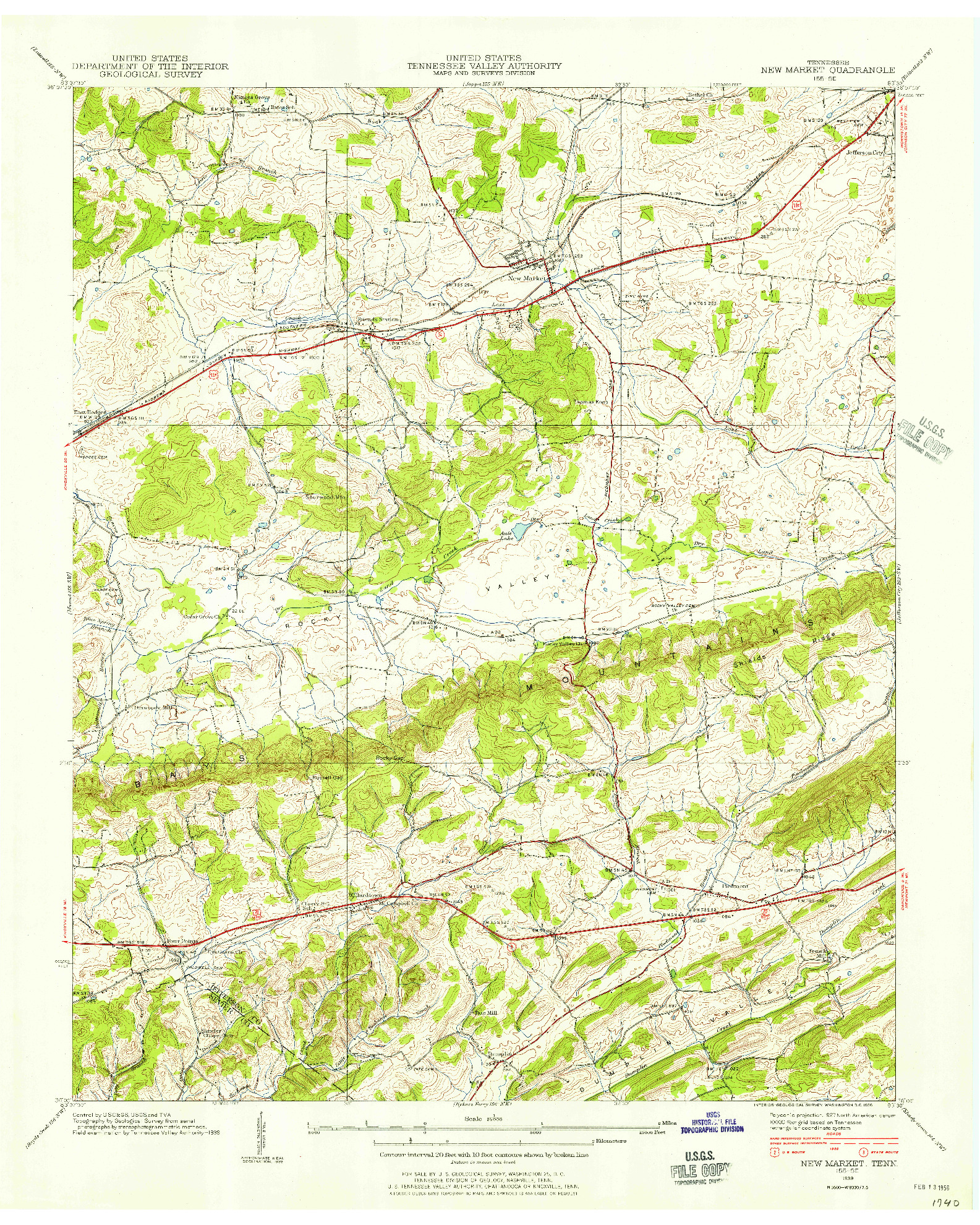 USGS 1:24000-SCALE QUADRANGLE FOR NEW MARKET, TN 1939