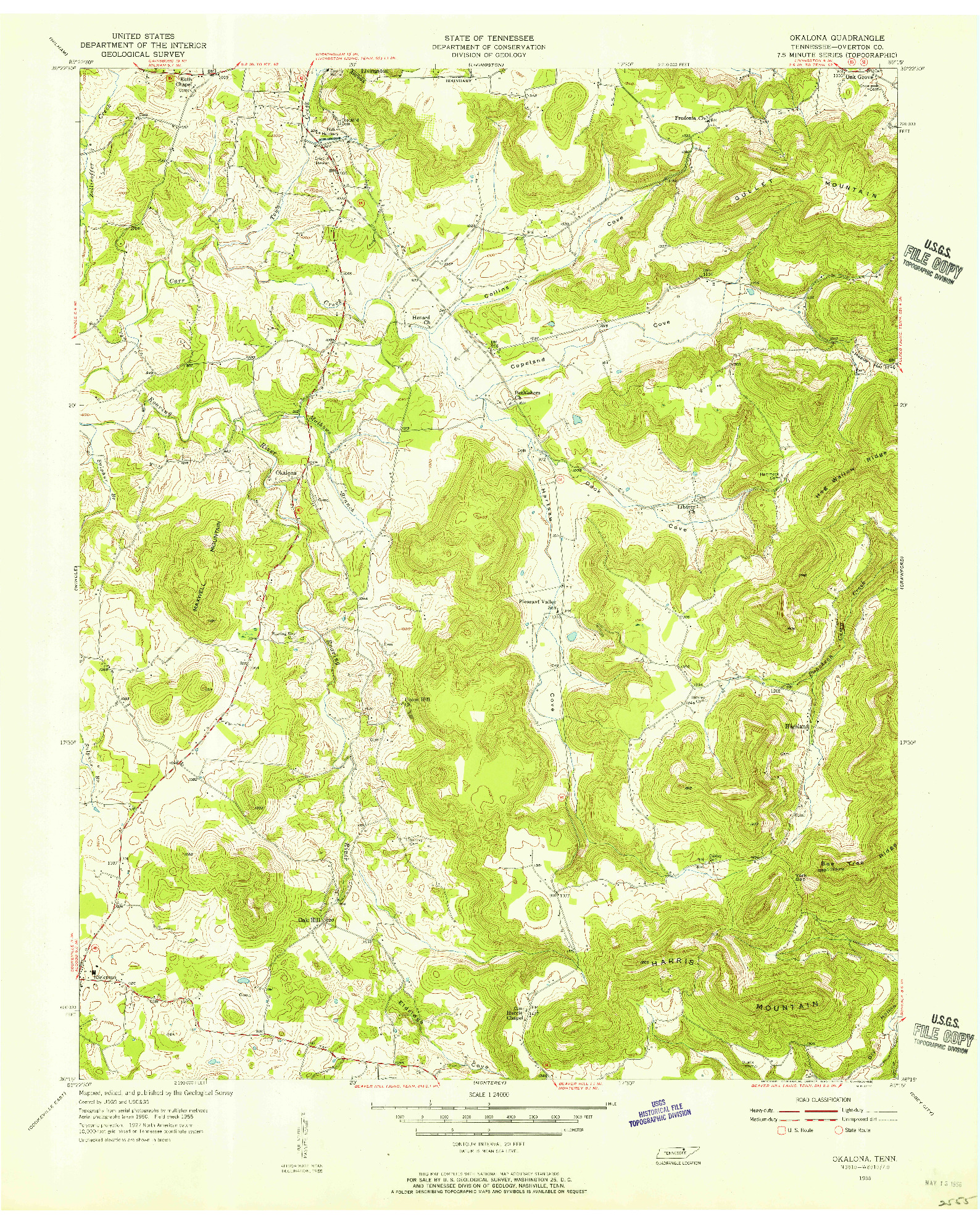 USGS 1:24000-SCALE QUADRANGLE FOR OKALONA, TN 1955