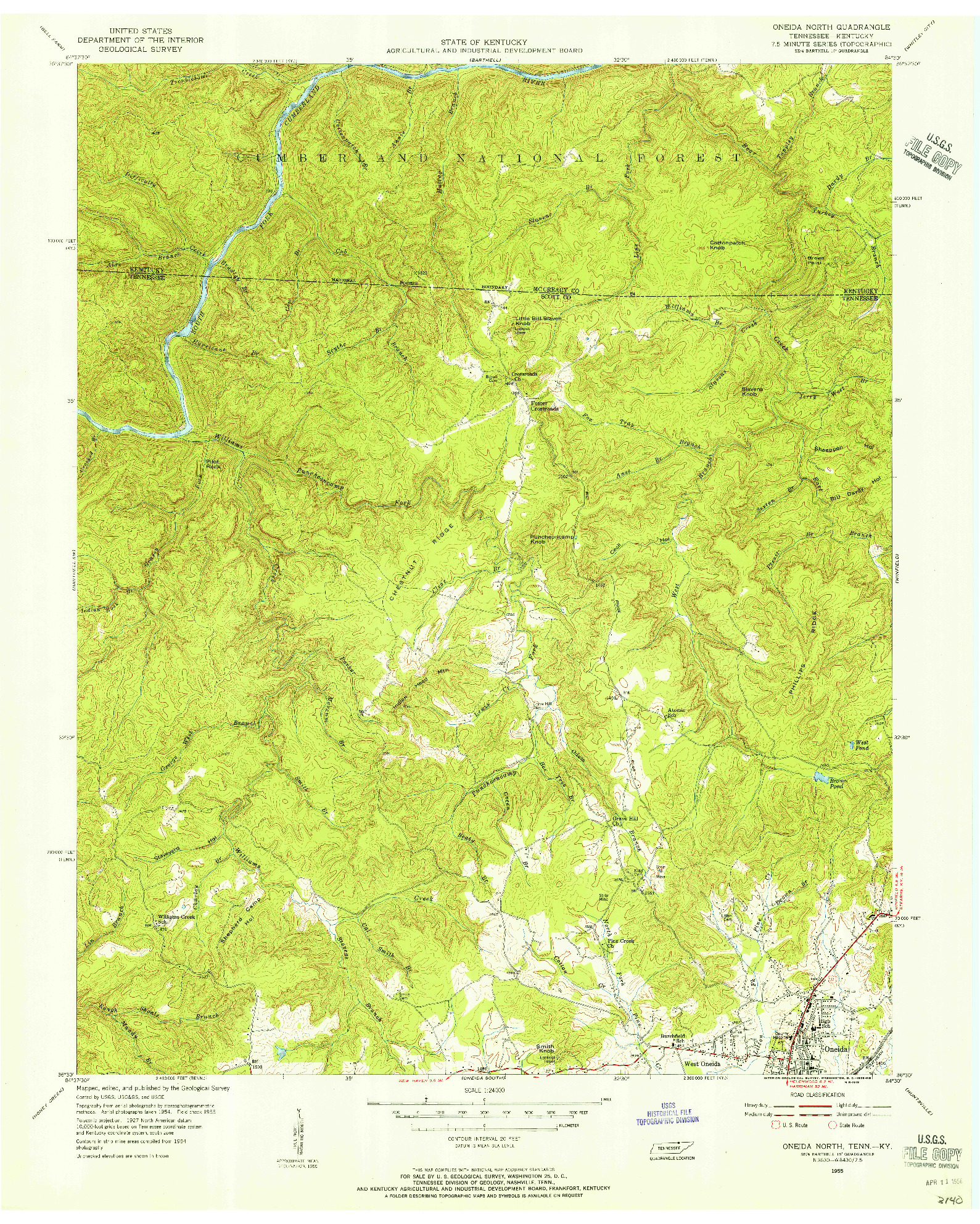 USGS 1:24000-SCALE QUADRANGLE FOR ONEIDA NORTH, TN 1955