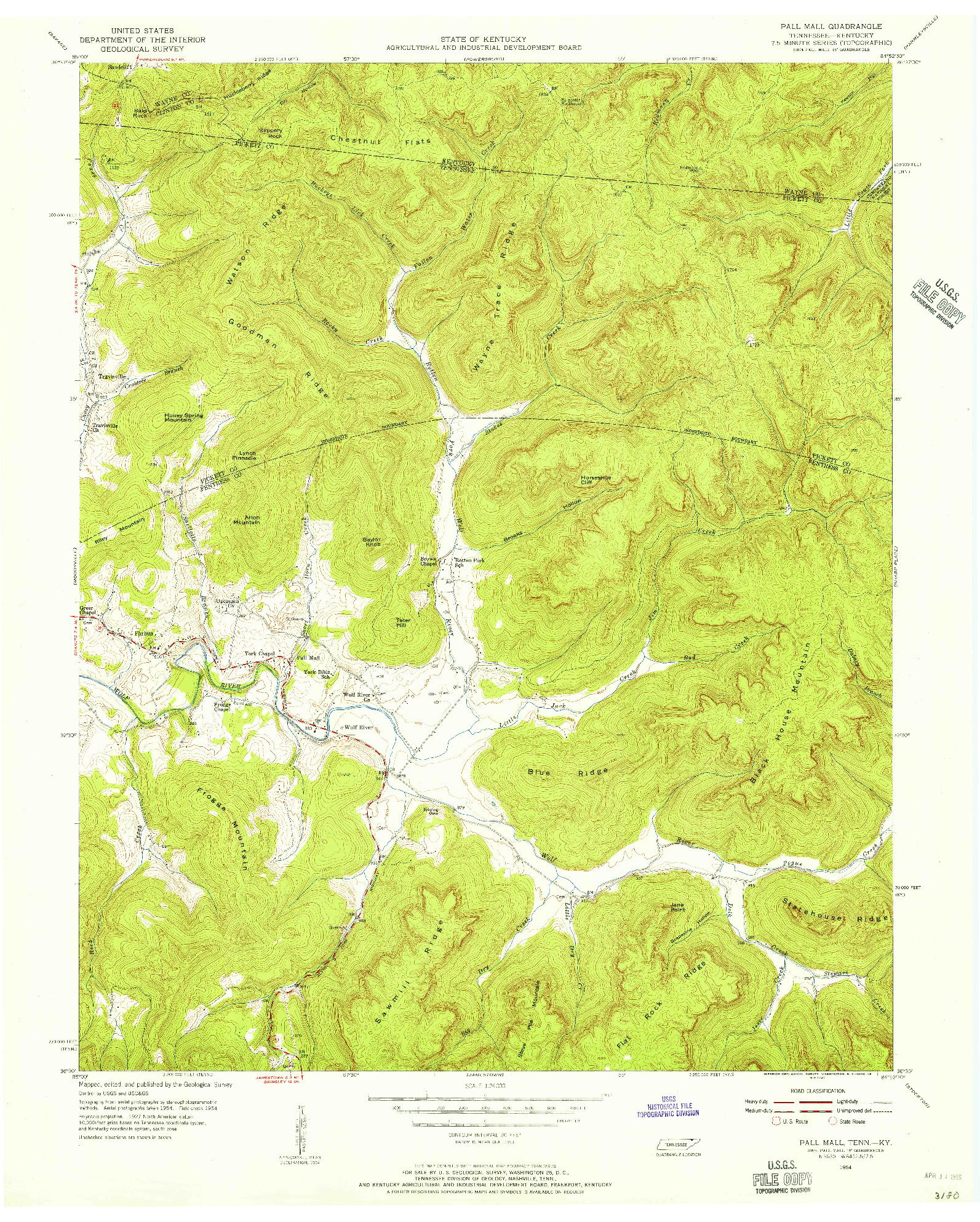 USGS 1:24000-SCALE QUADRANGLE FOR PALL MALL, TN 1954