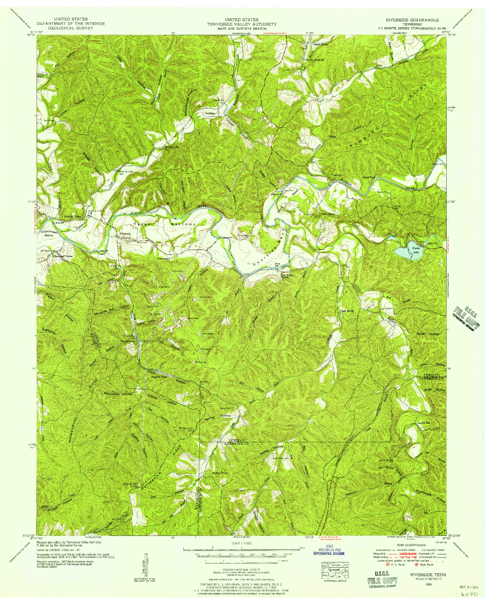 USGS 1:24000-SCALE QUADRANGLE FOR RIVERSIDE, TN 1951