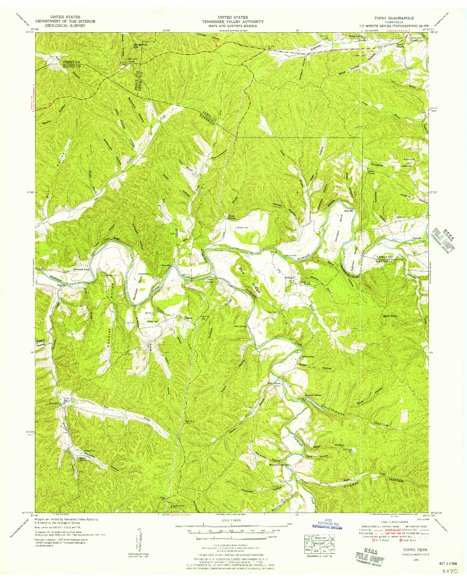 USGS 1:24000-SCALE QUADRANGLE FOR TOPSY, TN 1951