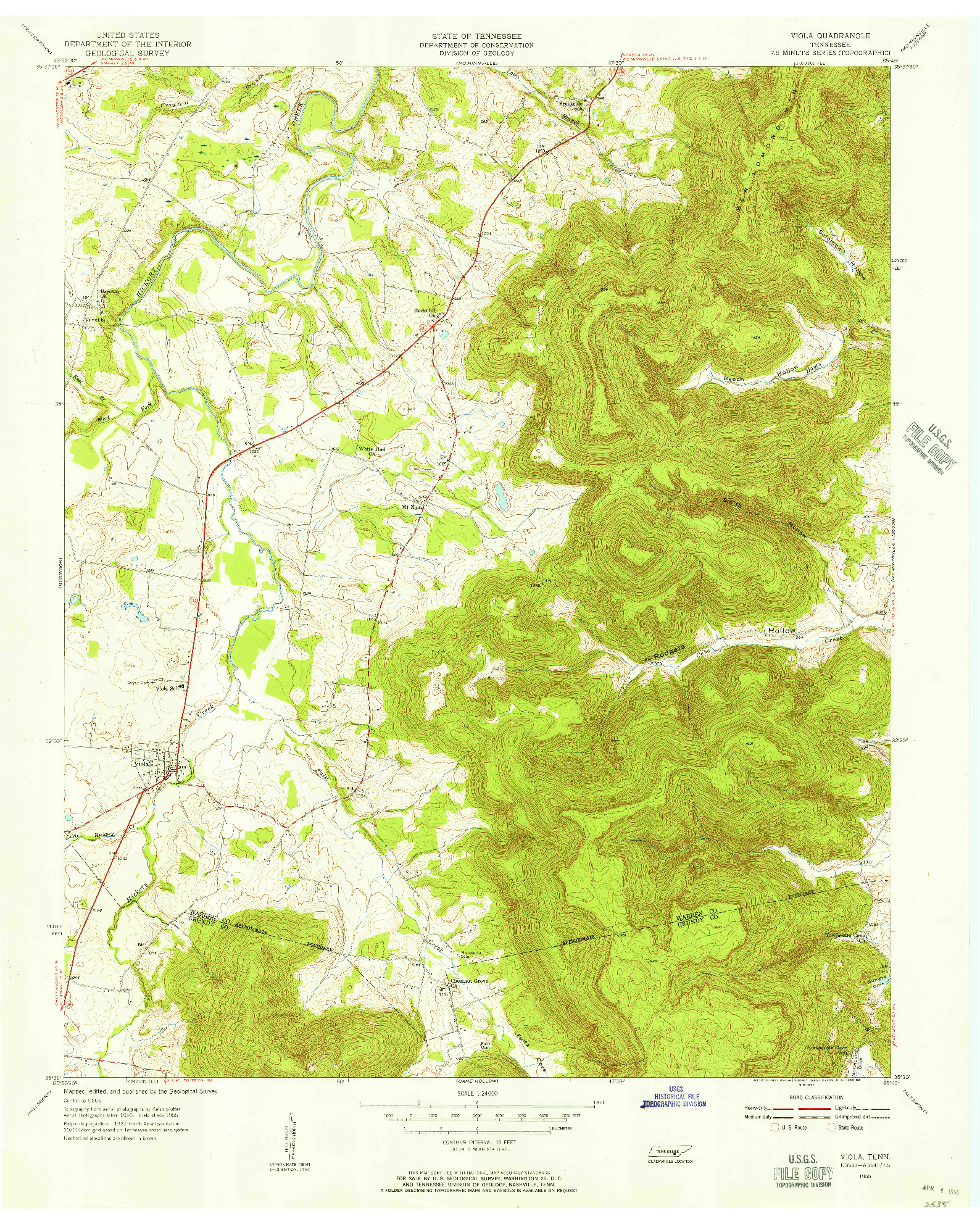 USGS 1:24000-SCALE QUADRANGLE FOR VIOLA, TN 1955