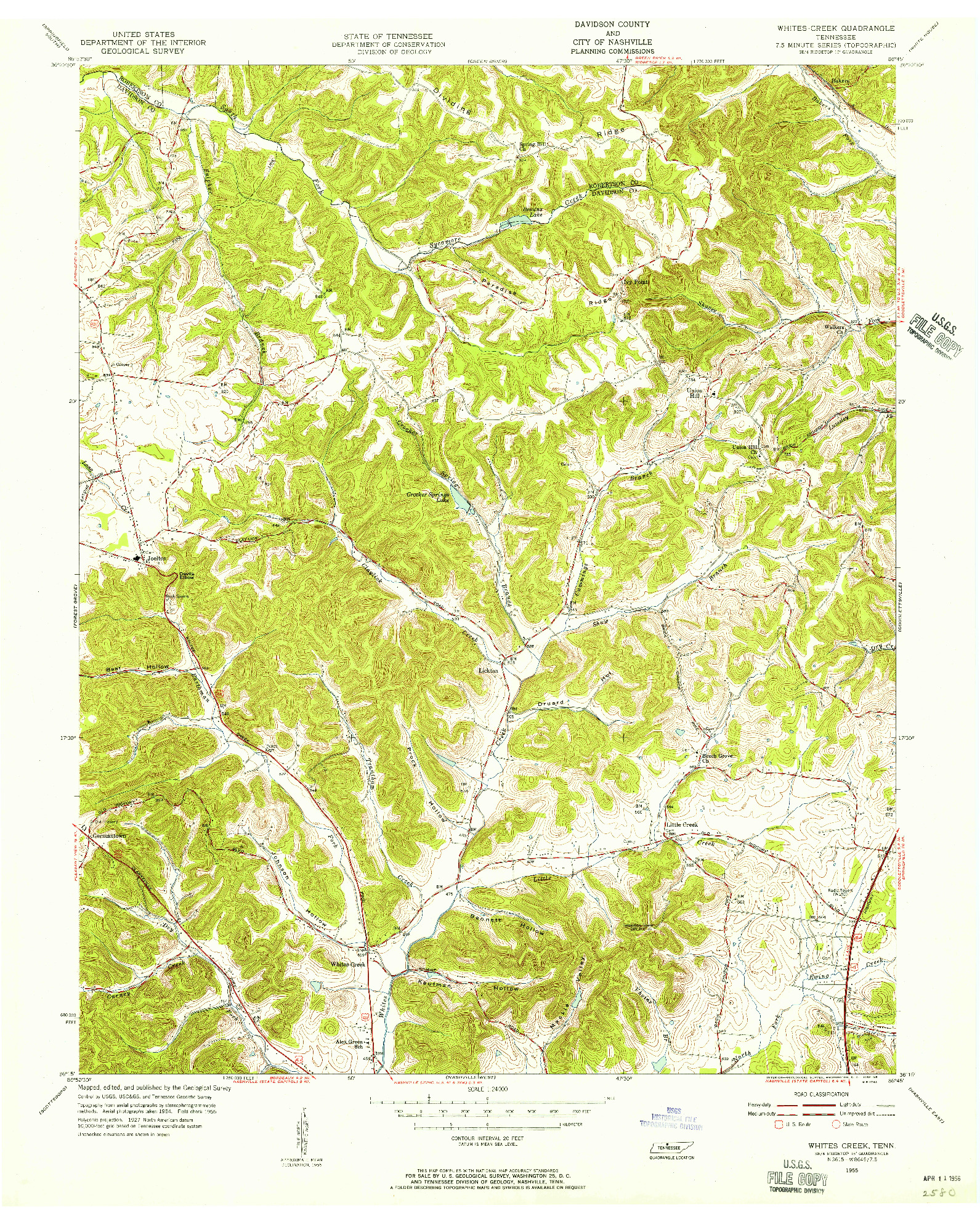 USGS 1:24000-SCALE QUADRANGLE FOR WHITES CREEK, TN 1955