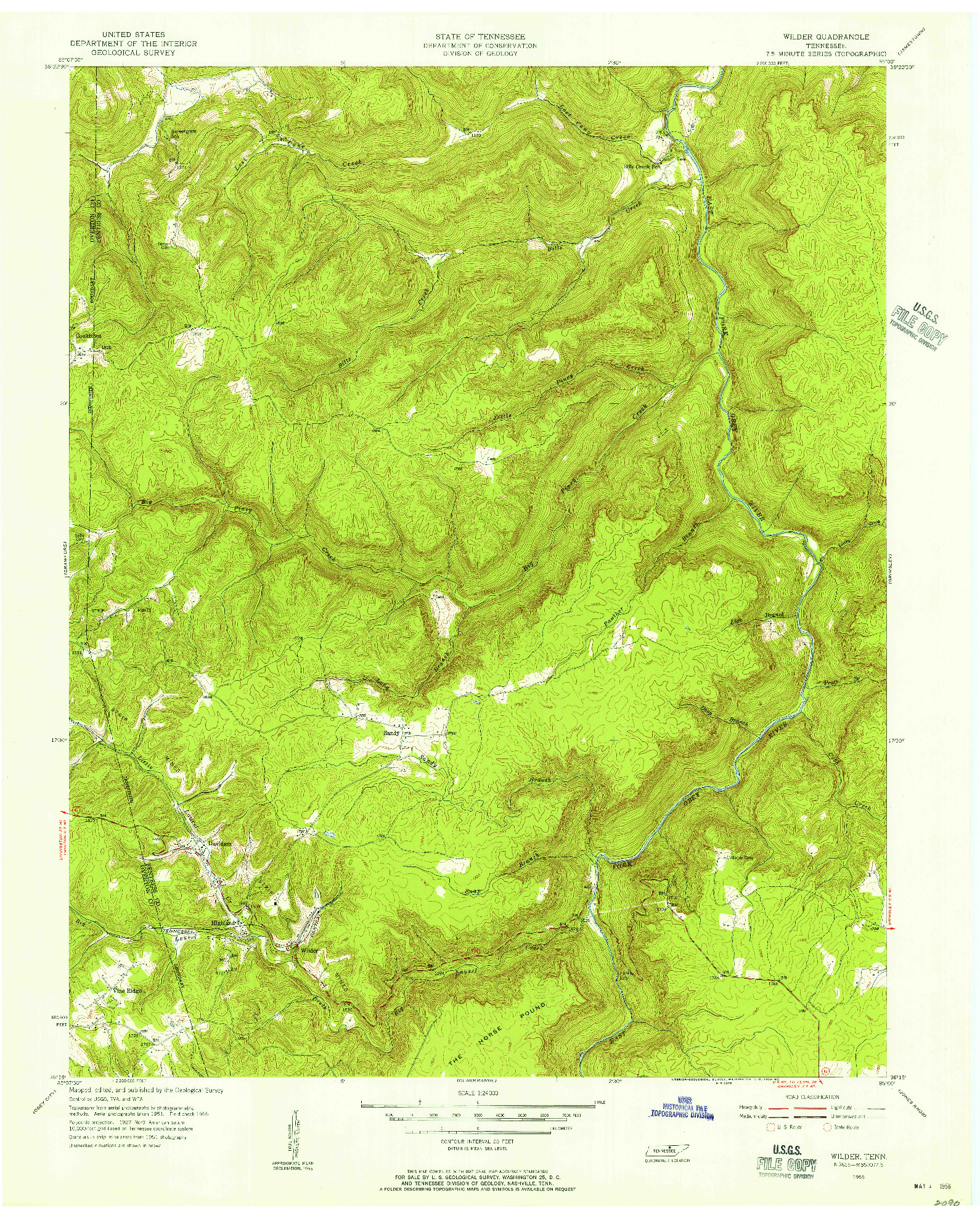 USGS 1:24000-SCALE QUADRANGLE FOR WILDER, TN 1955