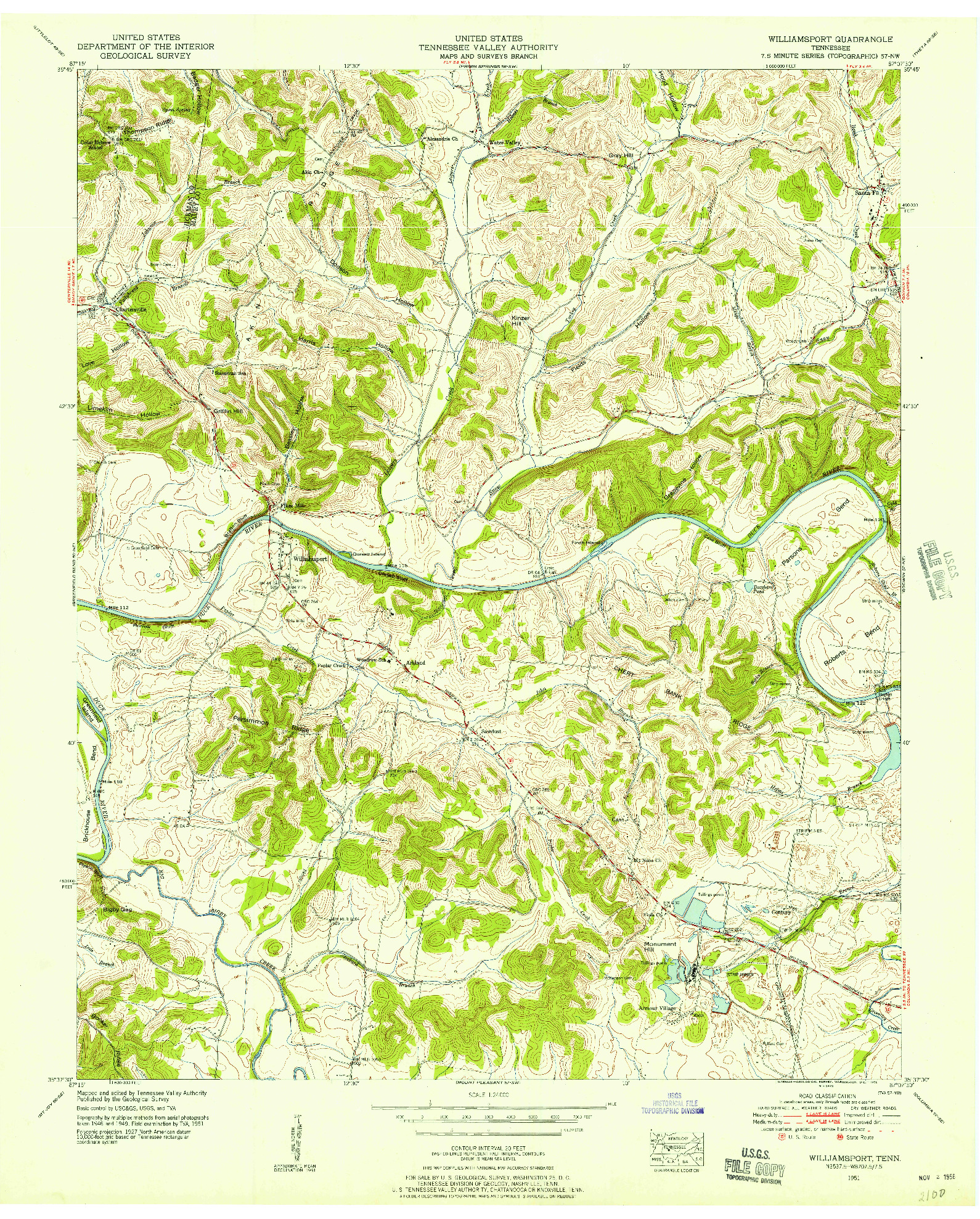 USGS 1:24000-SCALE QUADRANGLE FOR WILLIAMSPORT, TN 1951