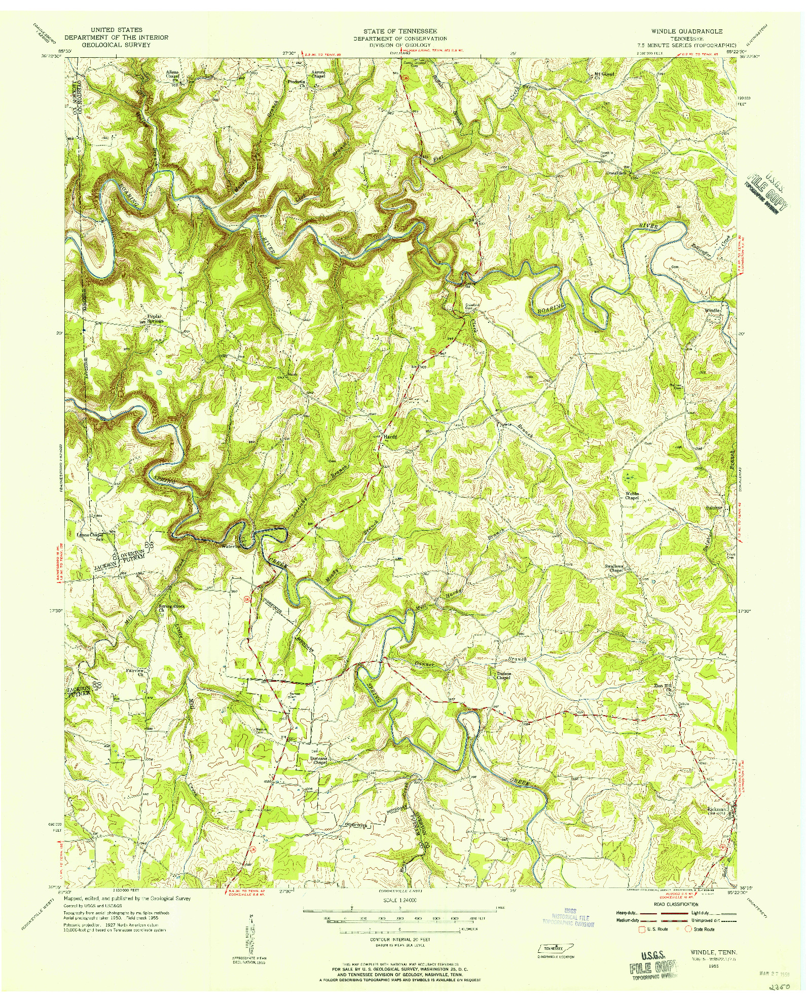 USGS 1:24000-SCALE QUADRANGLE FOR WINDLE, TN 1955