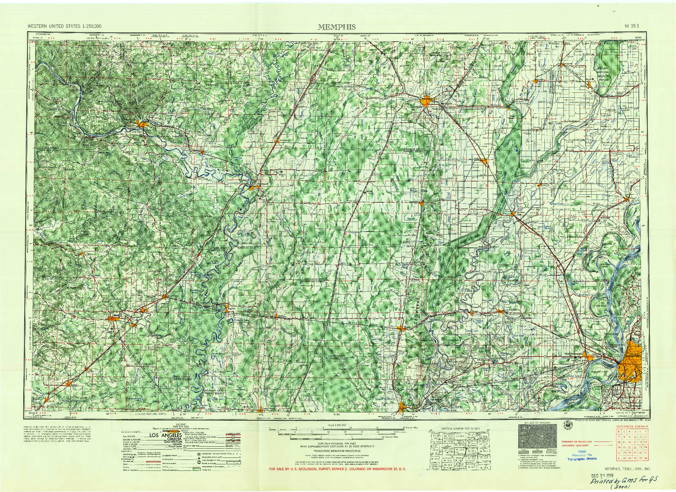USGS 1:250000-SCALE QUADRANGLE FOR MEMPHIS, TN 1956