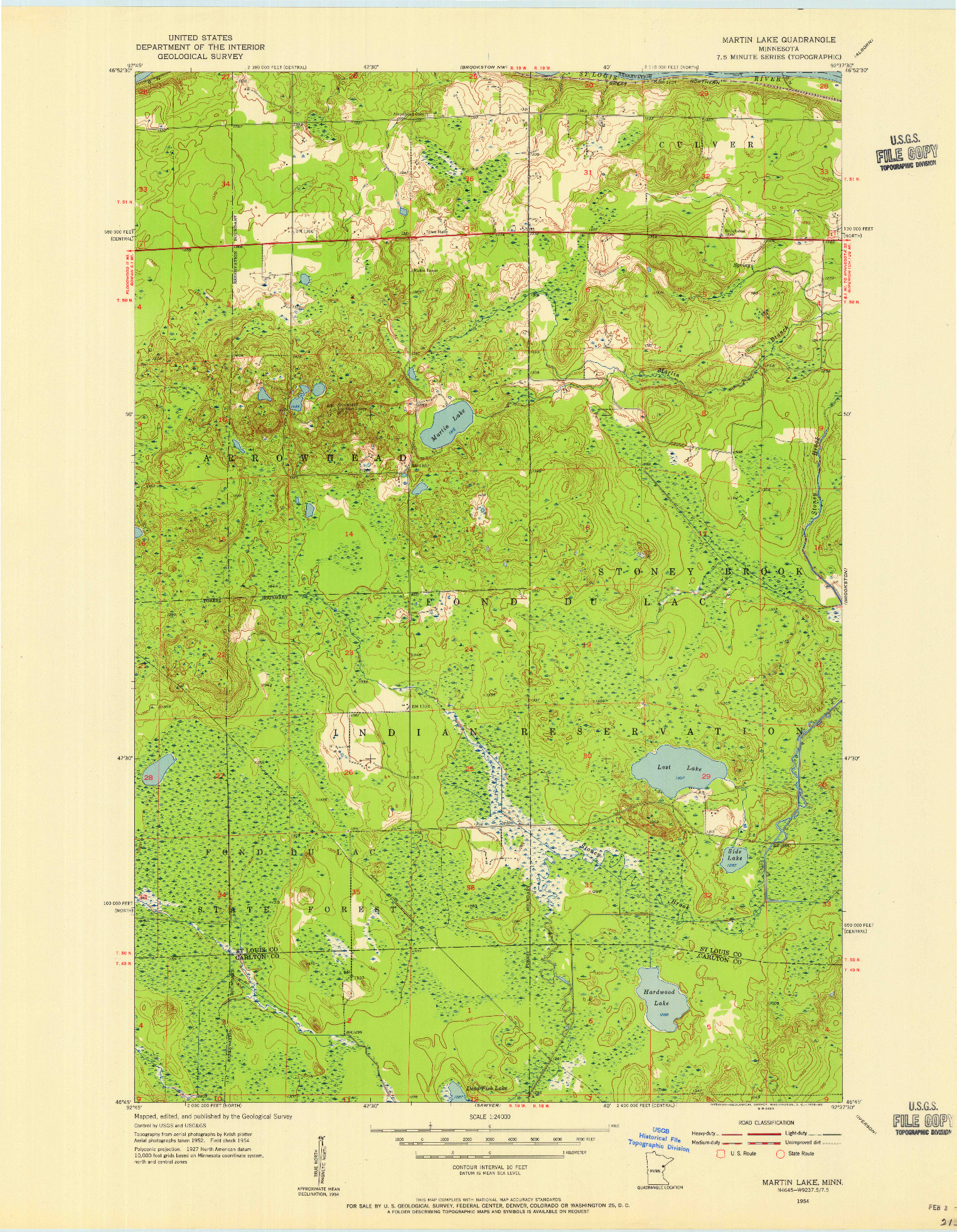 USGS 1:24000-SCALE QUADRANGLE FOR MARTIN LAKE, MN 1954