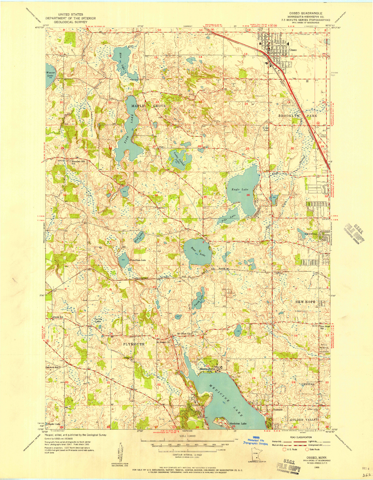 USGS 1:24000-SCALE QUADRANGLE FOR OSSEO, MN 1955