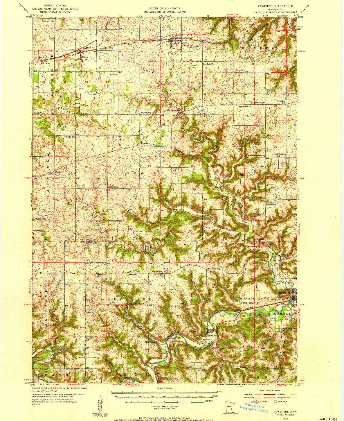 USGS 1:62500-SCALE QUADRANGLE FOR LEWISTON, MN 1954