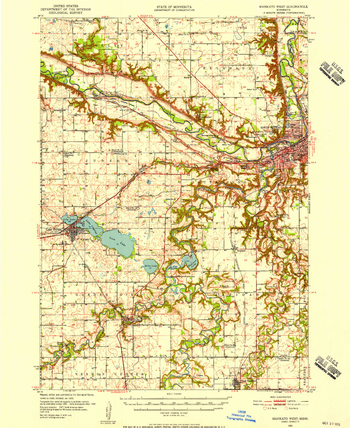USGS 1:62500-SCALE QUADRANGLE FOR MANKATO WEST, MN 1951
