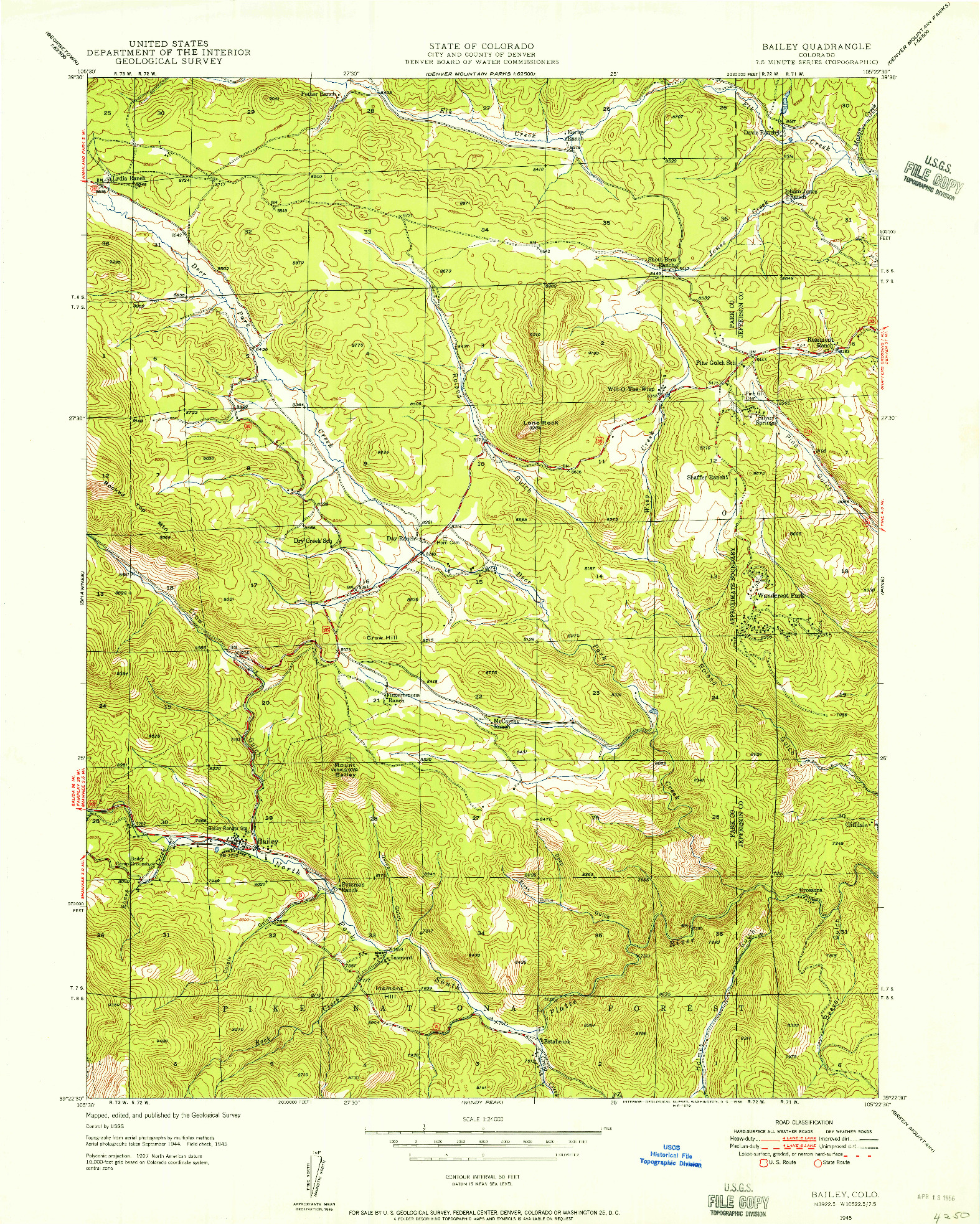 USGS 1:24000-SCALE QUADRANGLE FOR BAILEY, CO 1945