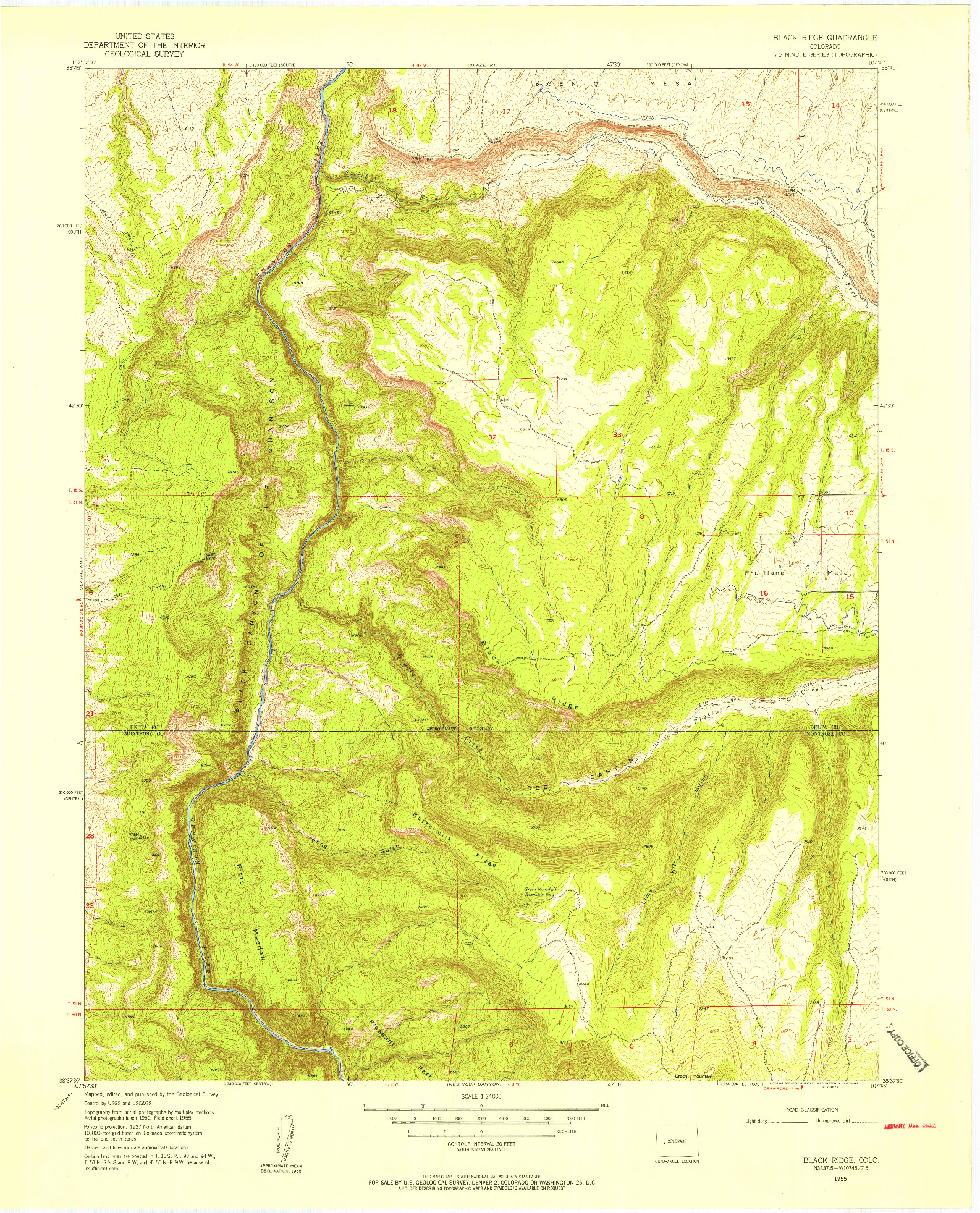 USGS 1:24000-SCALE QUADRANGLE FOR BLACK RIDGE, CO 1955