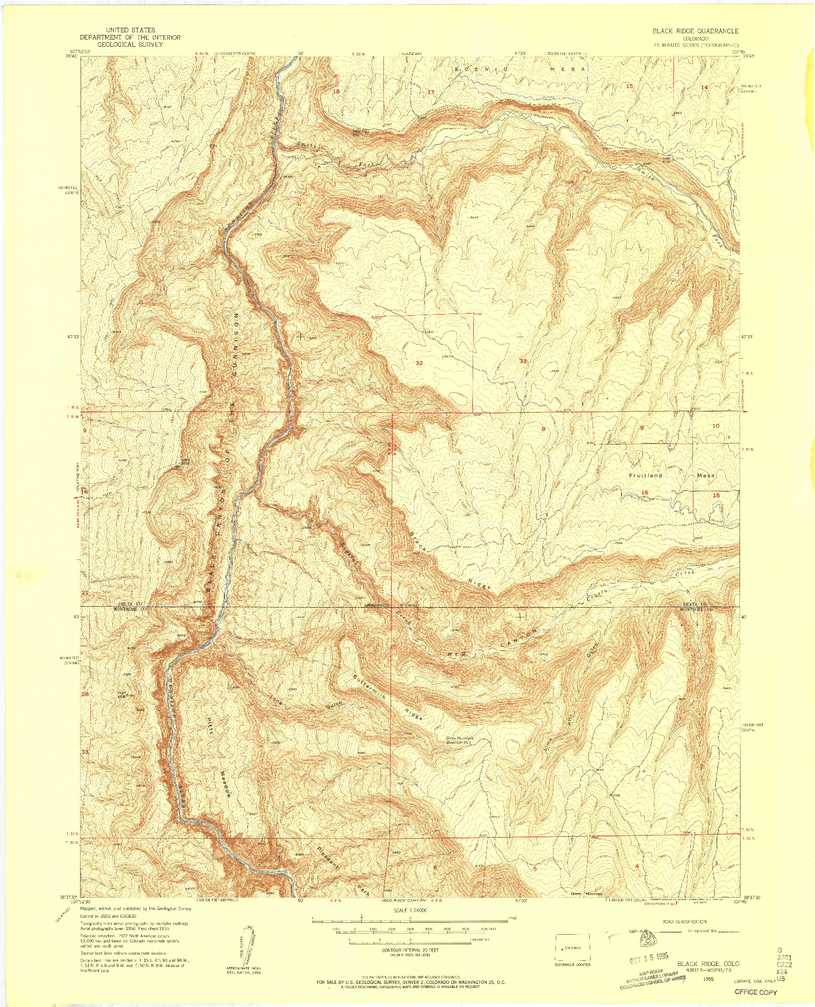 USGS 1:24000-SCALE QUADRANGLE FOR BLACK RIDGE, CO 1955