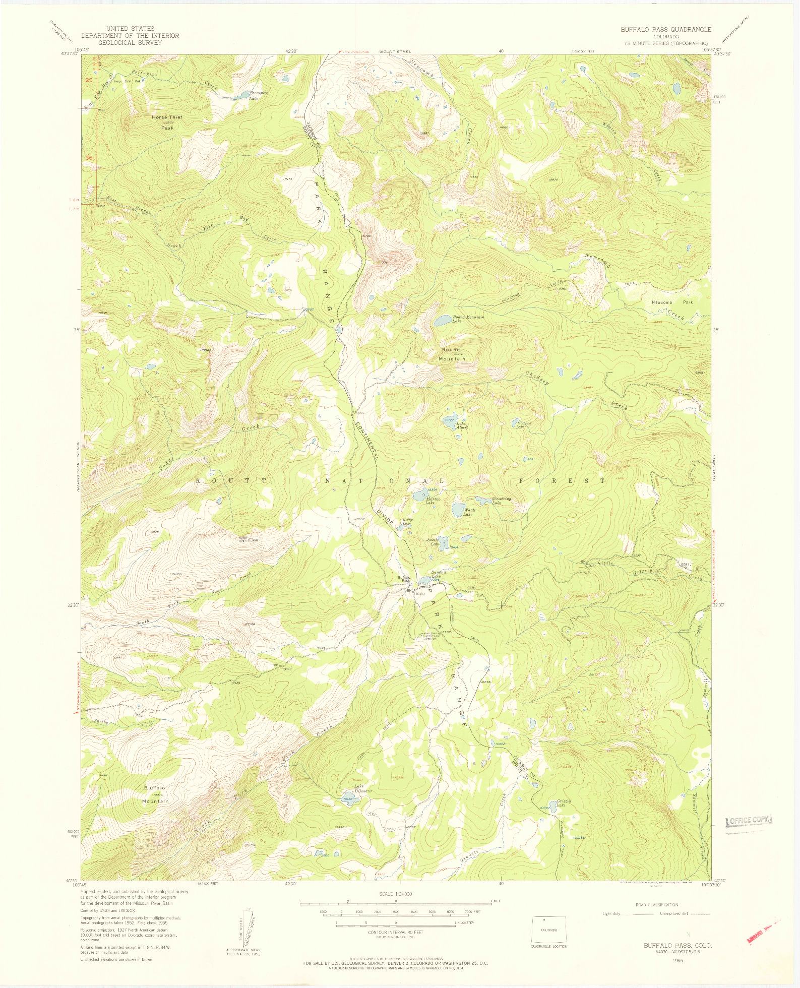 USGS 1:24000-SCALE QUADRANGLE FOR BUFFALO PASS, CO 1955