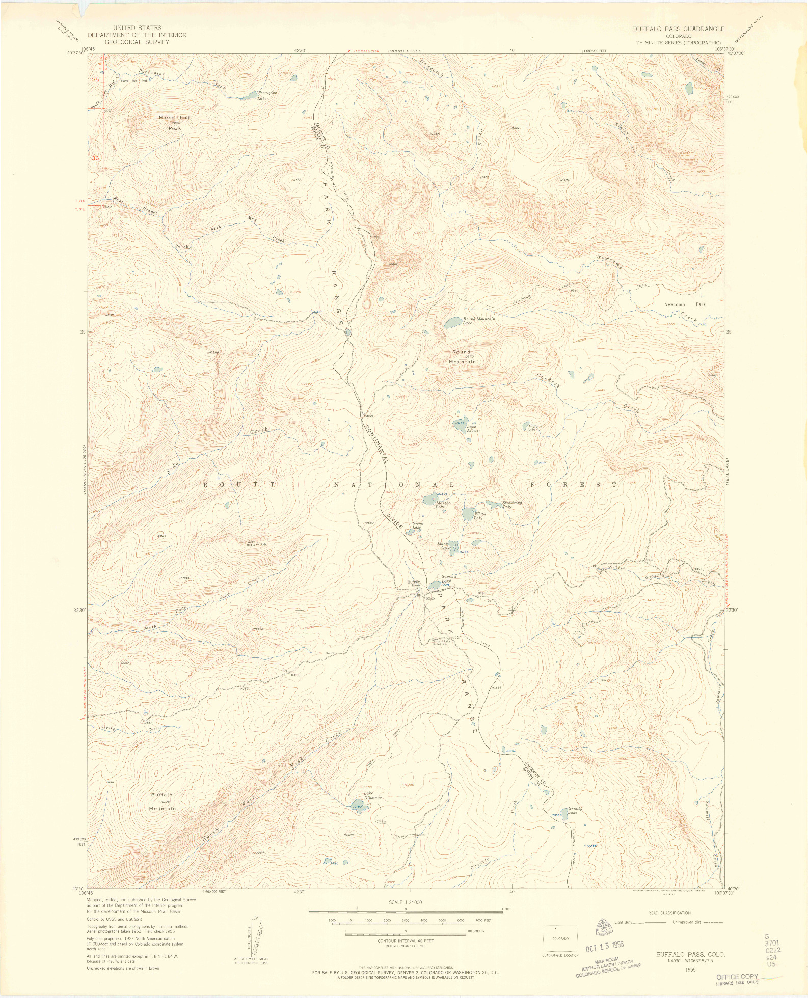 USGS 1:24000-SCALE QUADRANGLE FOR BUFFALO PASS, CO 1955