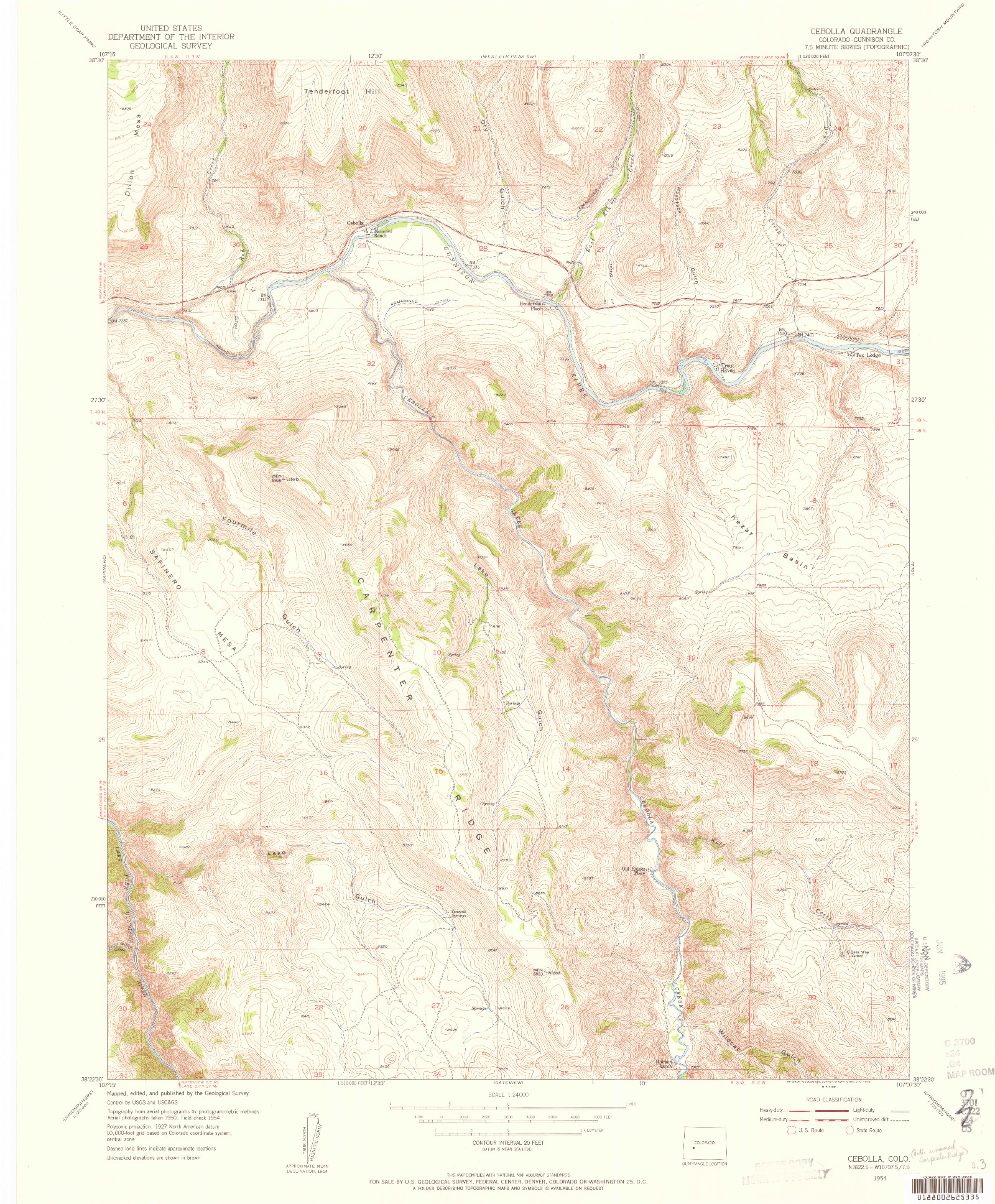 USGS 1:24000-SCALE QUADRANGLE FOR CEBOLLA, CO 1954