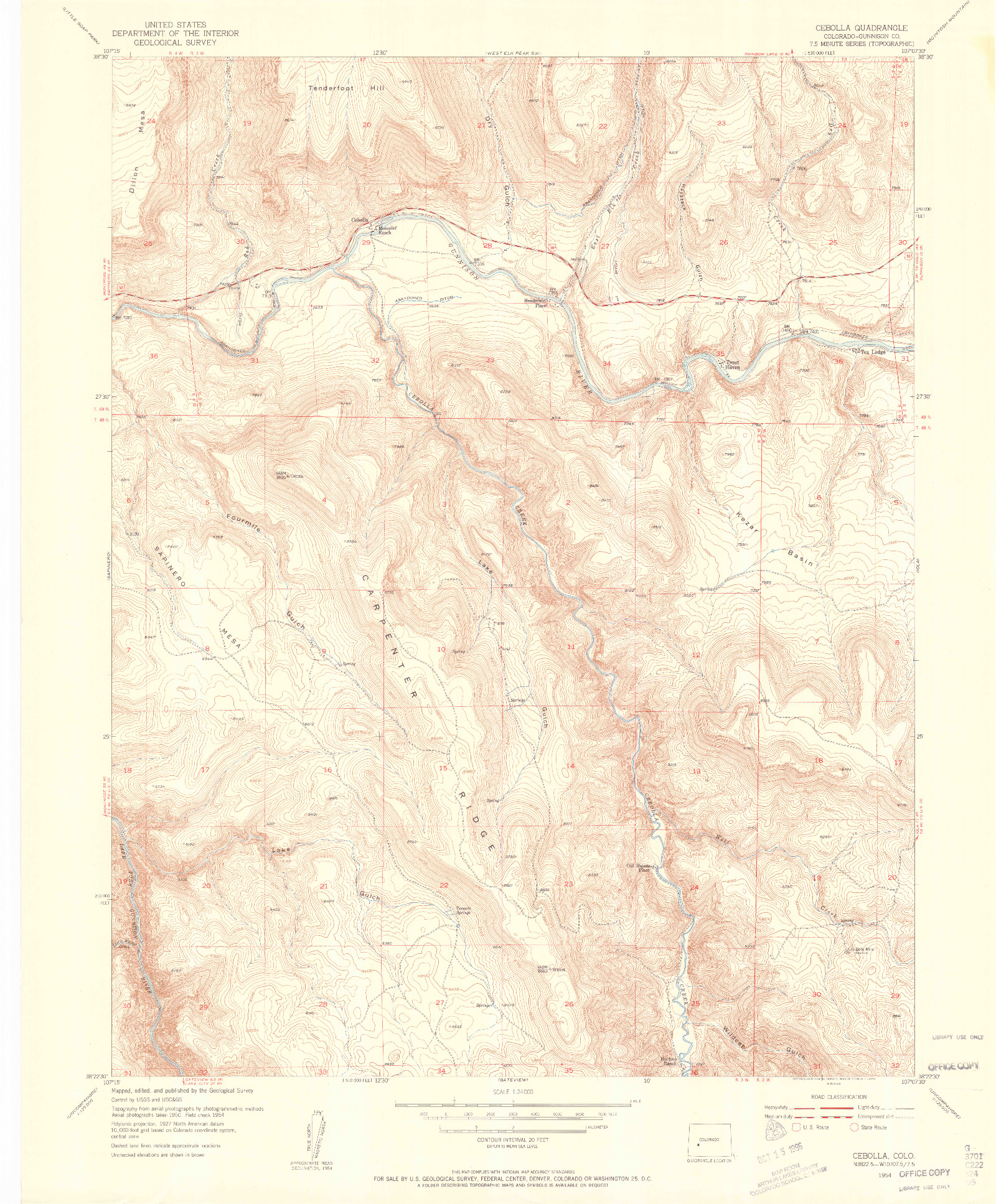 USGS 1:24000-SCALE QUADRANGLE FOR CEBOLLA, CO 1954