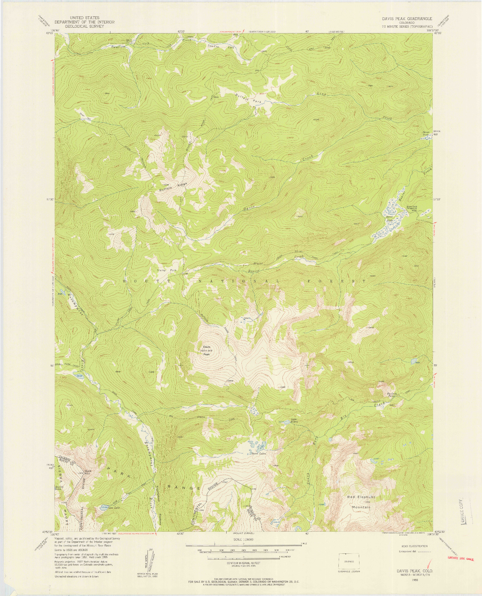 USGS 1:24000-SCALE QUADRANGLE FOR DAVIS PEAK, CO 1955