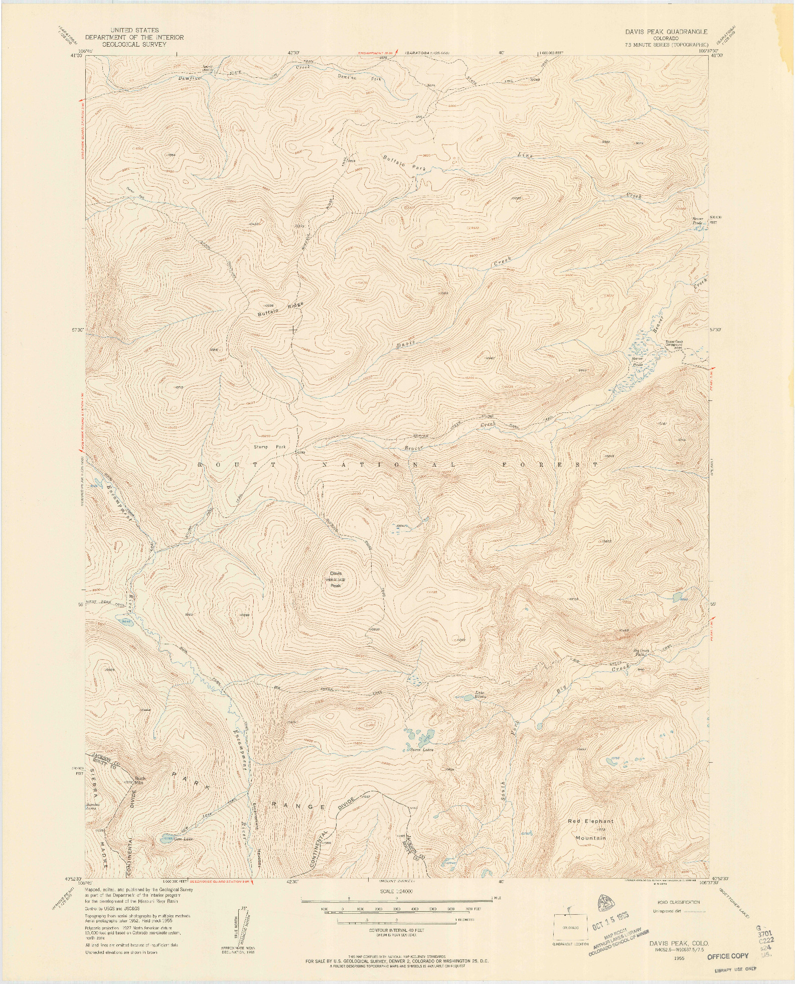 USGS 1:24000-SCALE QUADRANGLE FOR DAVIS PEAK, CO 1955