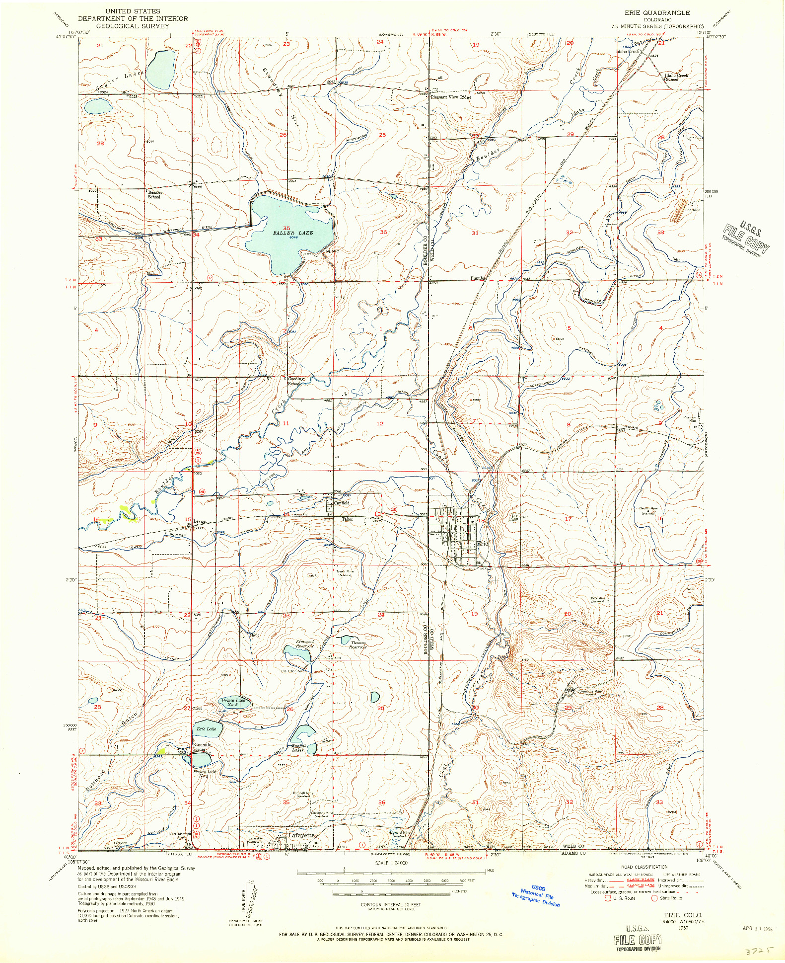 USGS 1:24000-SCALE QUADRANGLE FOR ERIE, CO 1950