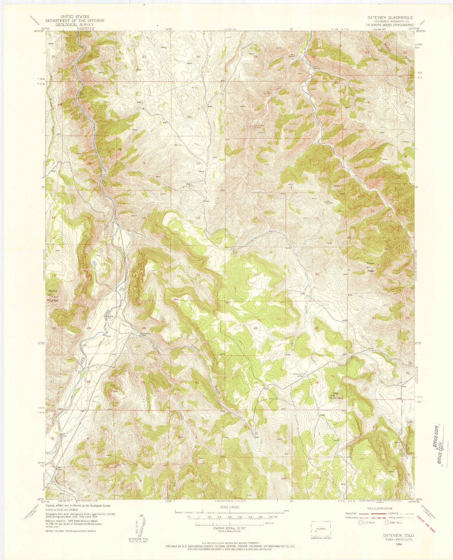 USGS 1:24000-SCALE QUADRANGLE FOR GATEVIEW, CO 1954