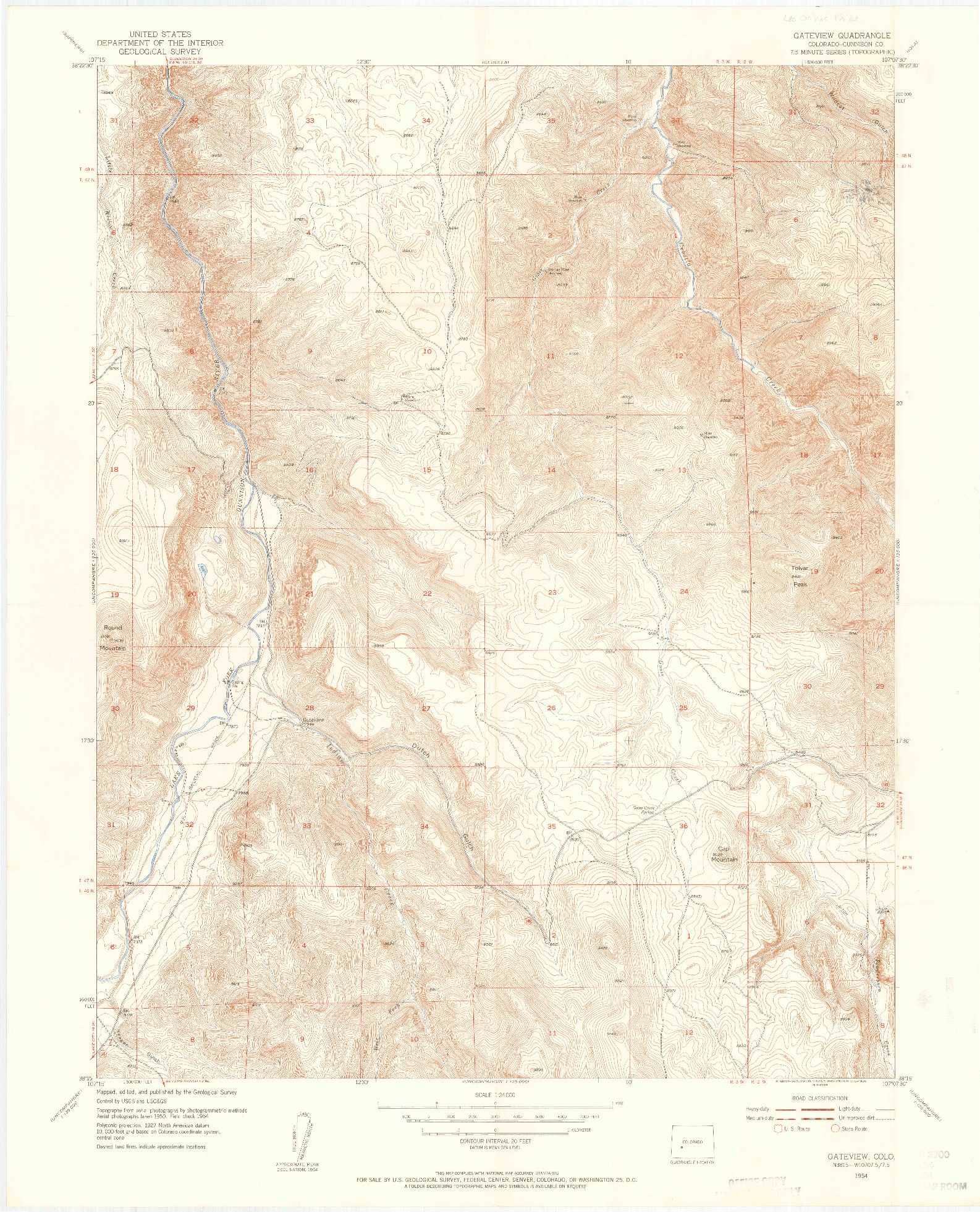 USGS 1:24000-SCALE QUADRANGLE FOR GATEVIEW, CO 1954