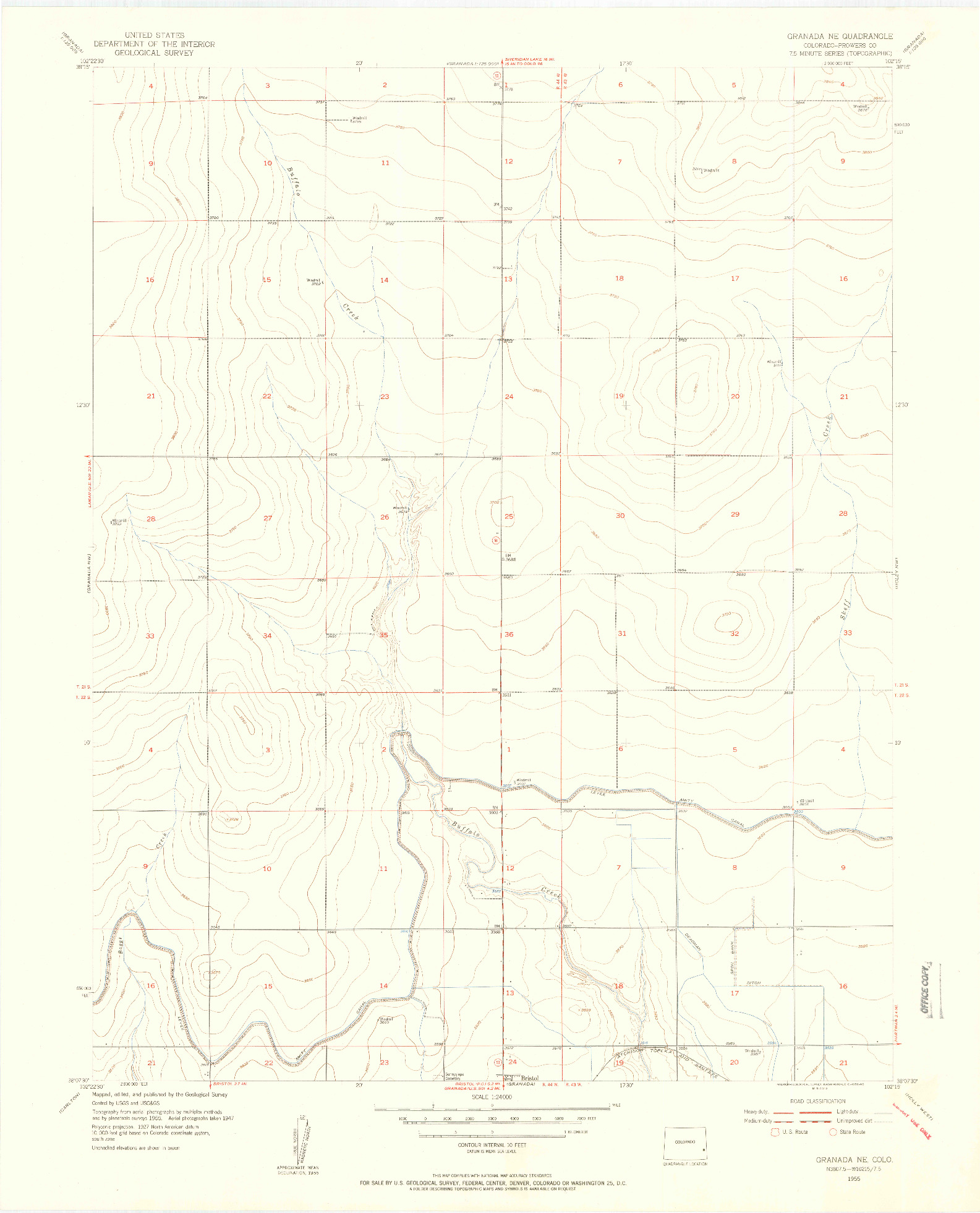 USGS 1:24000-SCALE QUADRANGLE FOR GRANADA NE, CO 1955