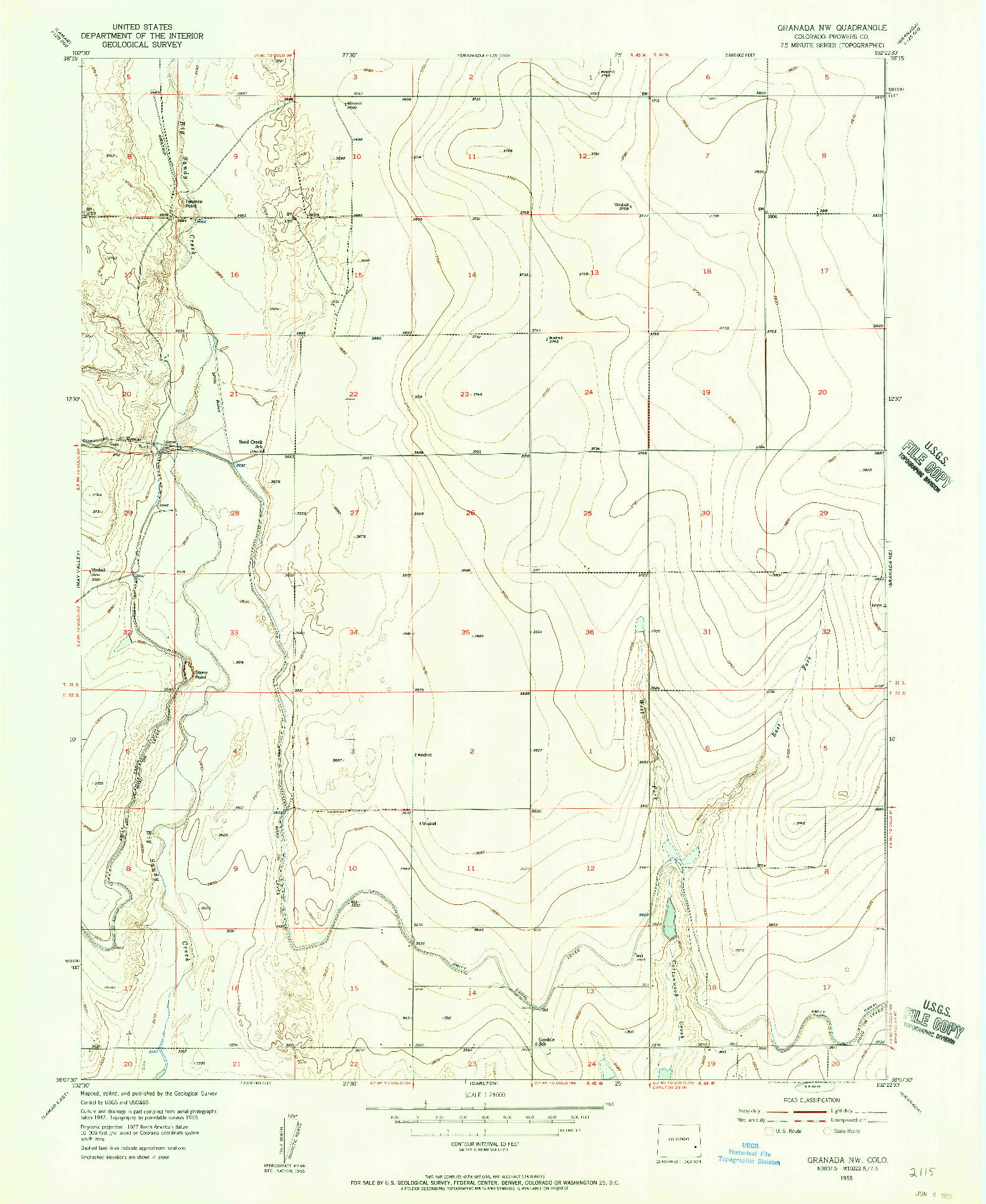 USGS 1:24000-SCALE QUADRANGLE FOR GRANADA NW, CO 1955