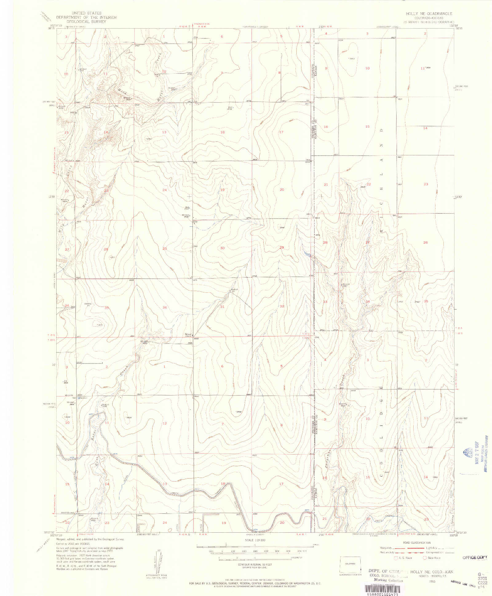 USGS 1:24000-SCALE QUADRANGLE FOR HOLLY NE, CO 1955