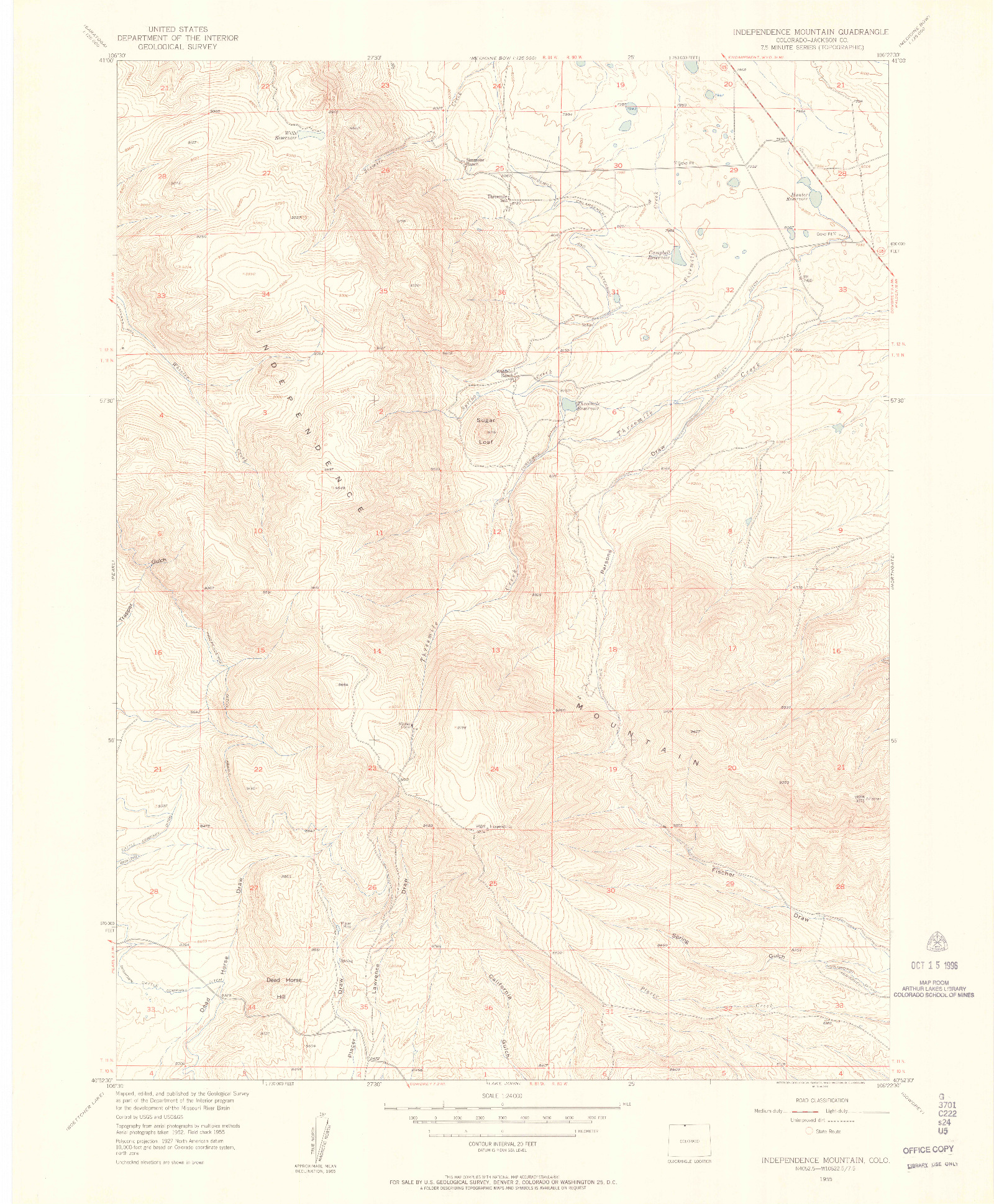 USGS 1:24000-SCALE QUADRANGLE FOR INDEPENDENCE MOUNTAIN, CO 1955